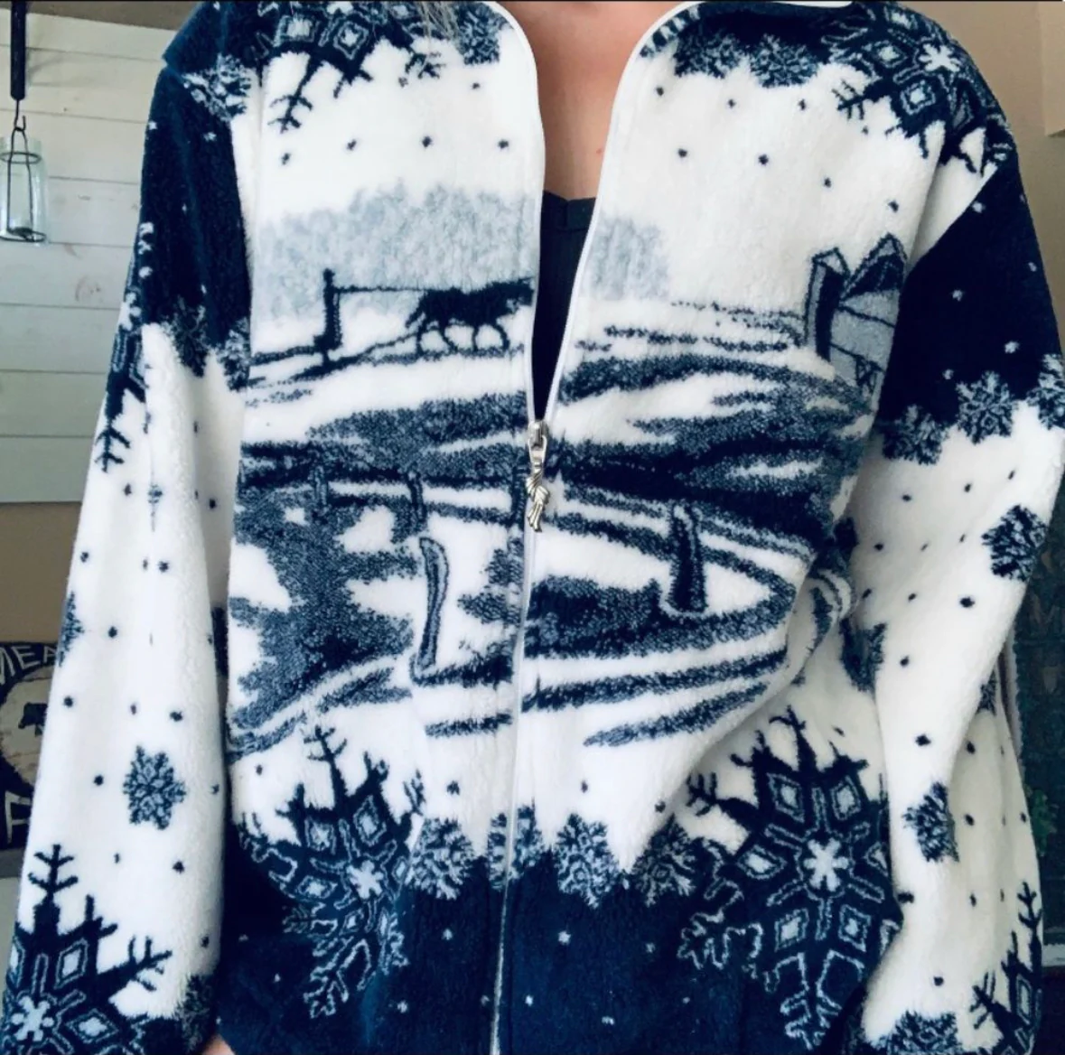 90s Winter Christmas Double Sided Fleece Zip Up Jacket By Art Unlimited - Image 10
