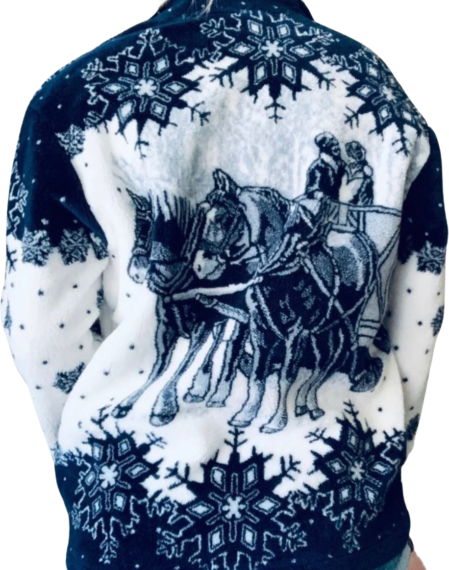 90s Winter Christmas Double Sided Fleece Zip Up Jacket By Art Unlimited - Image 2