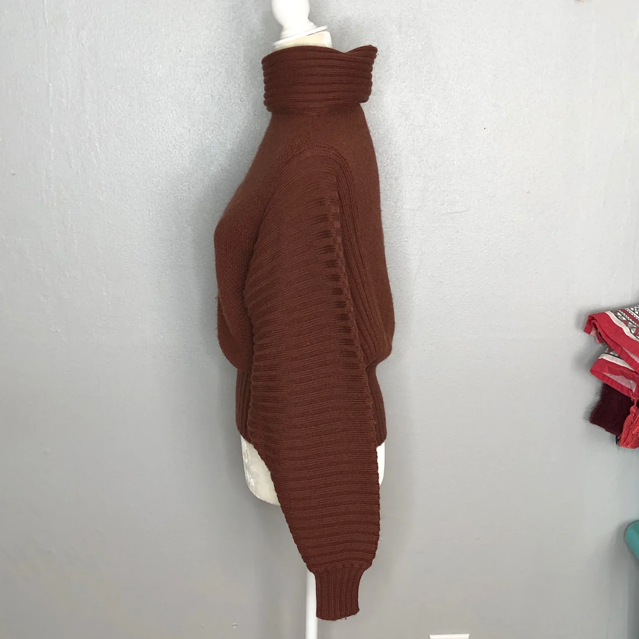 90s Wool Dolman Sleeve Turtleneck Sweater Brown Knit By I.b. Diffusion - Image 5