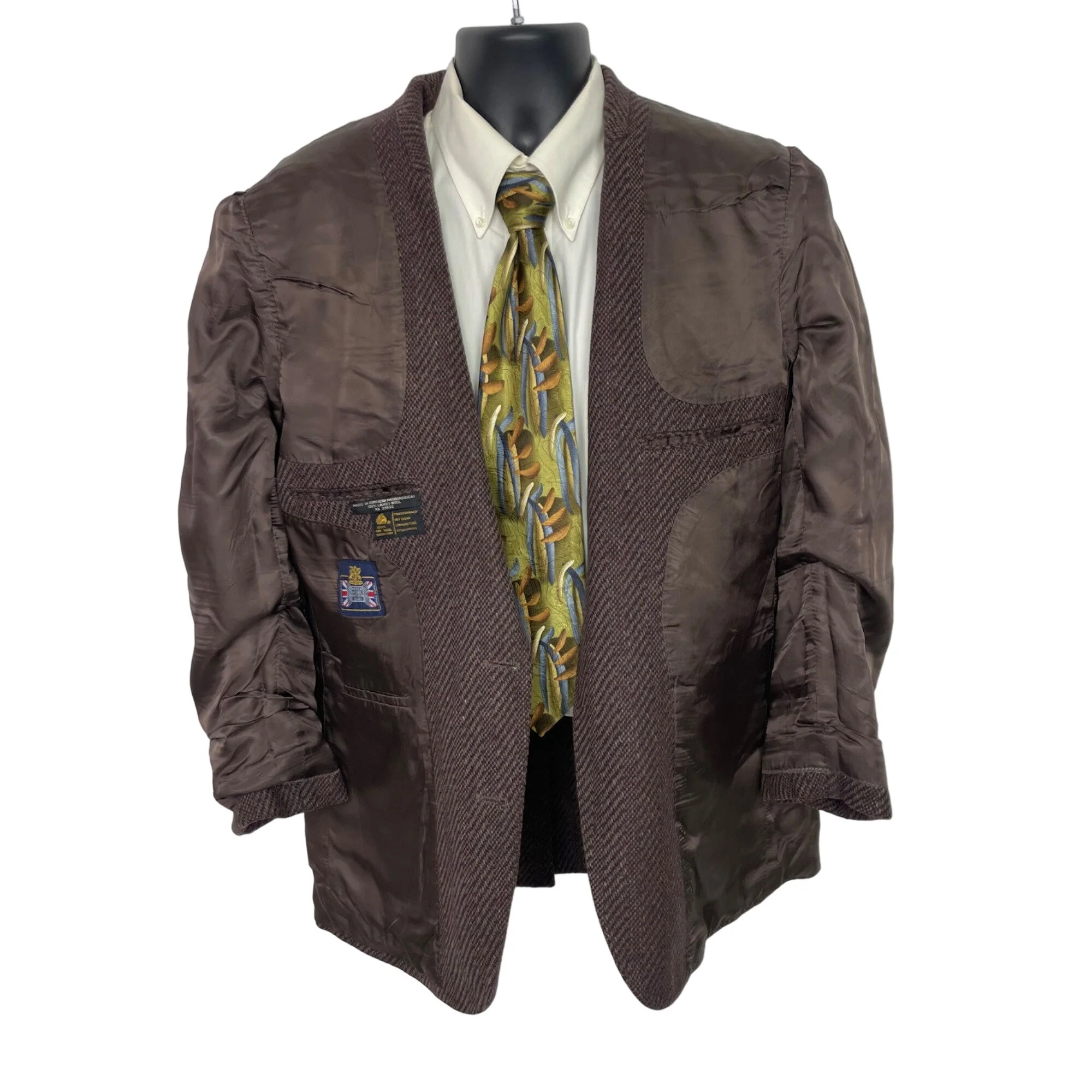 90s Wool Tweed Brown Sports Coat Jacket Mens 43r - Image 7