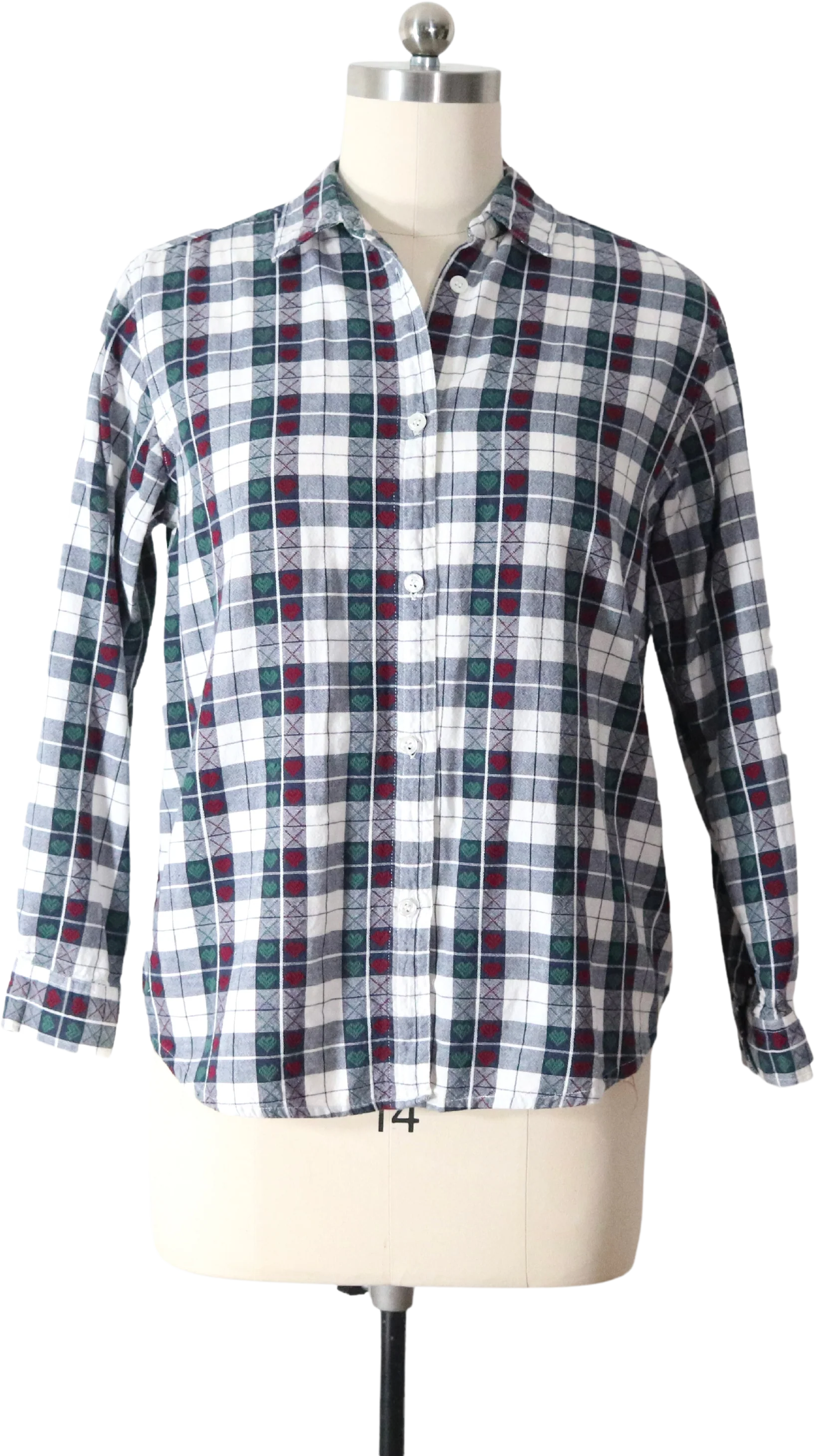 90s Woven Plaid Hearts Button Up Cottagecore Shirt By Jane Ashley
