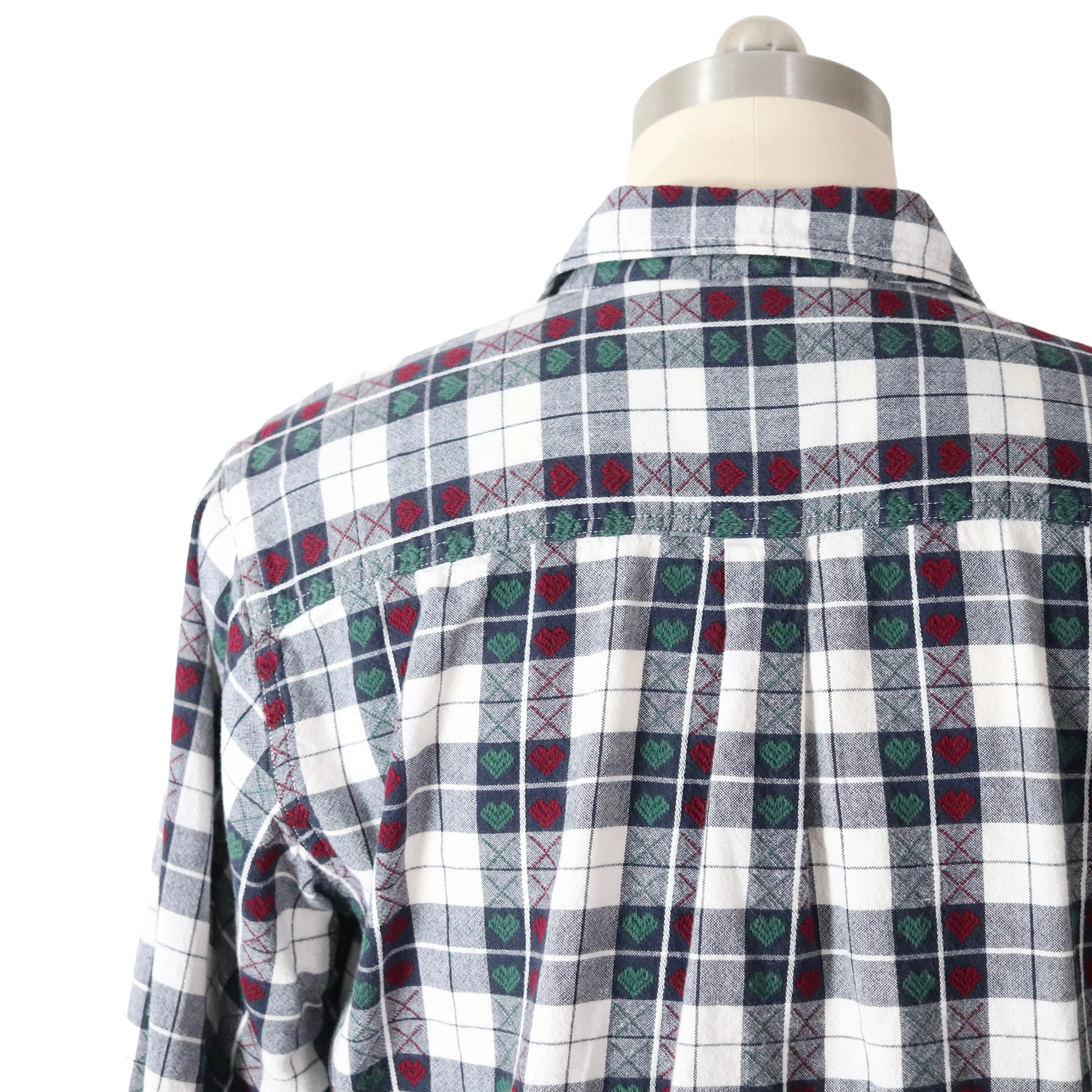 90s Woven Plaid Hearts Button Up Cottagecore Shirt By Jane Ashley - Image 4