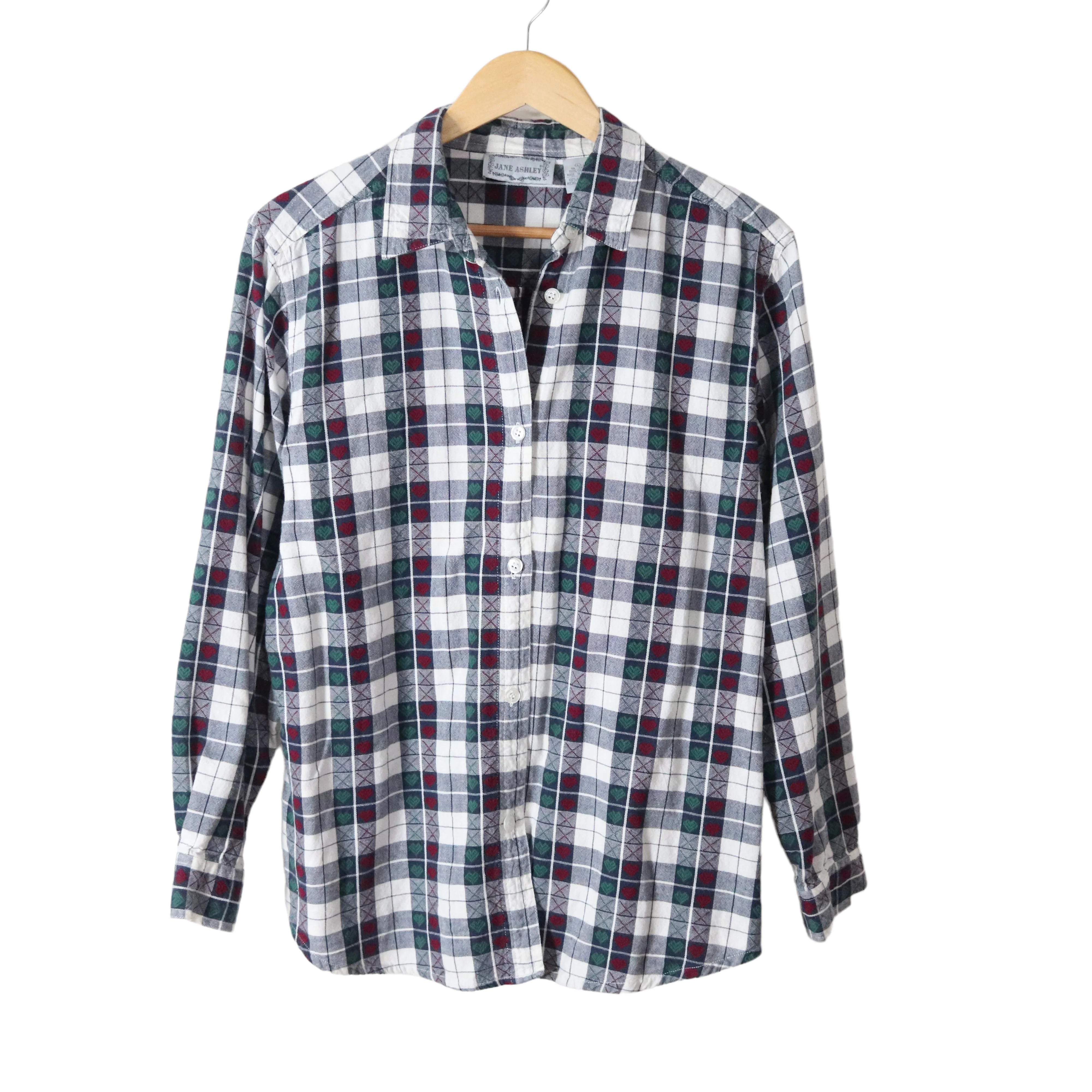 90s Woven Plaid Hearts Button Up Cottagecore Shirt By Jane Ashley - Image 5