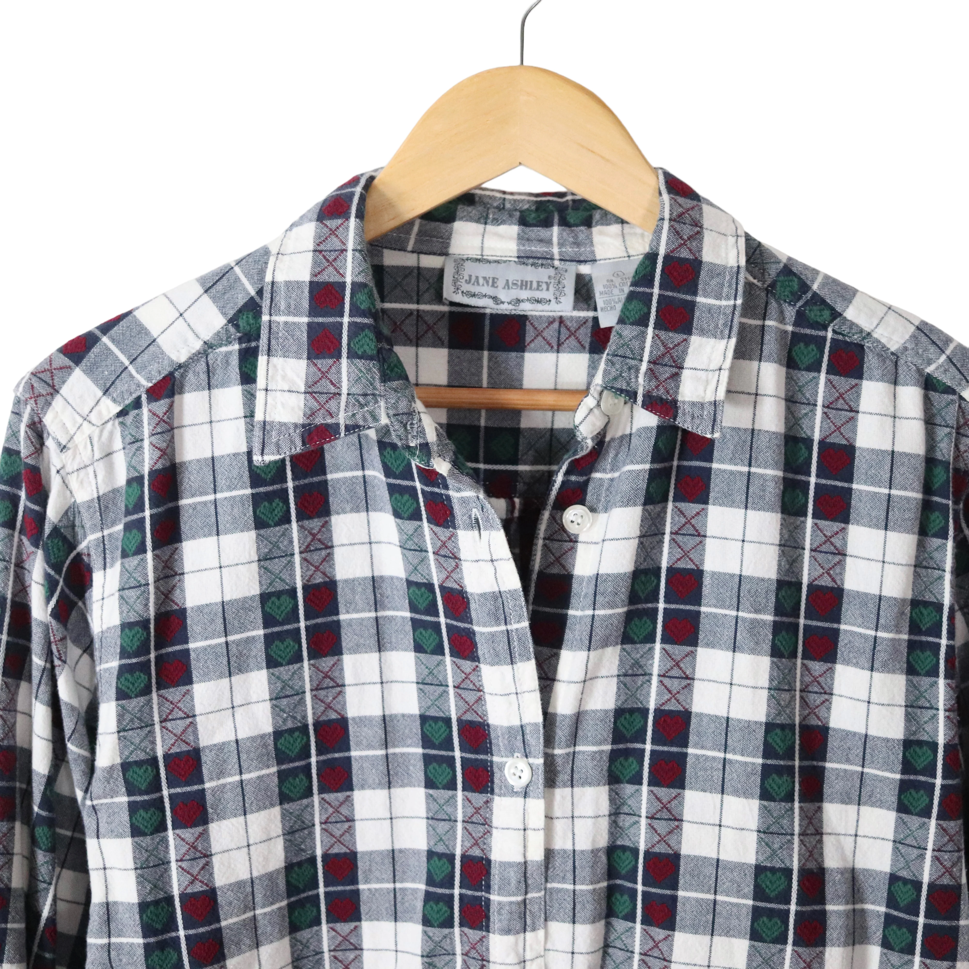 90s Woven Plaid Hearts Button Up Cottagecore Shirt By Jane Ashley - Image 6