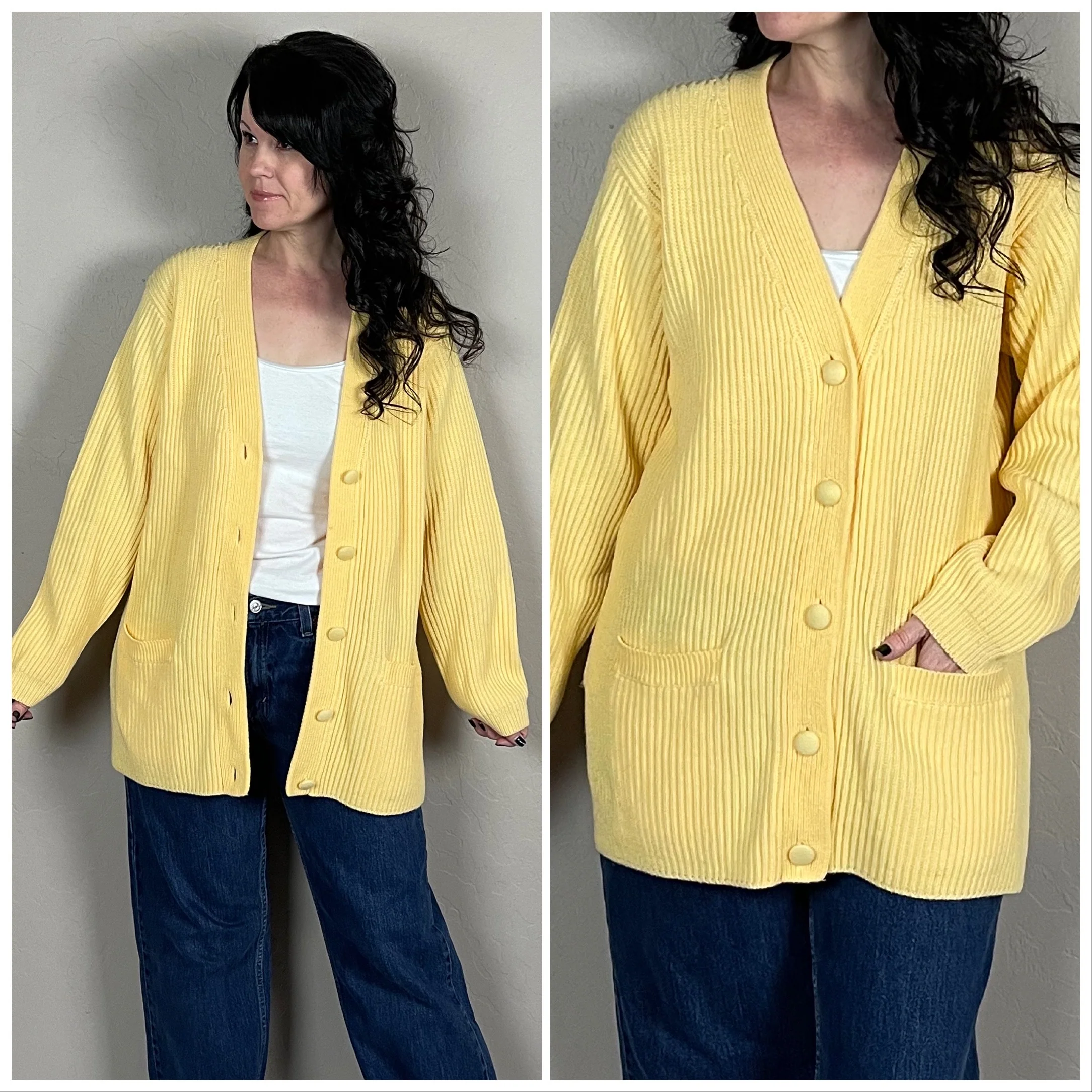 90s Yellow Chunky Rib Knit Cardigan By Yarnworks - Image 2