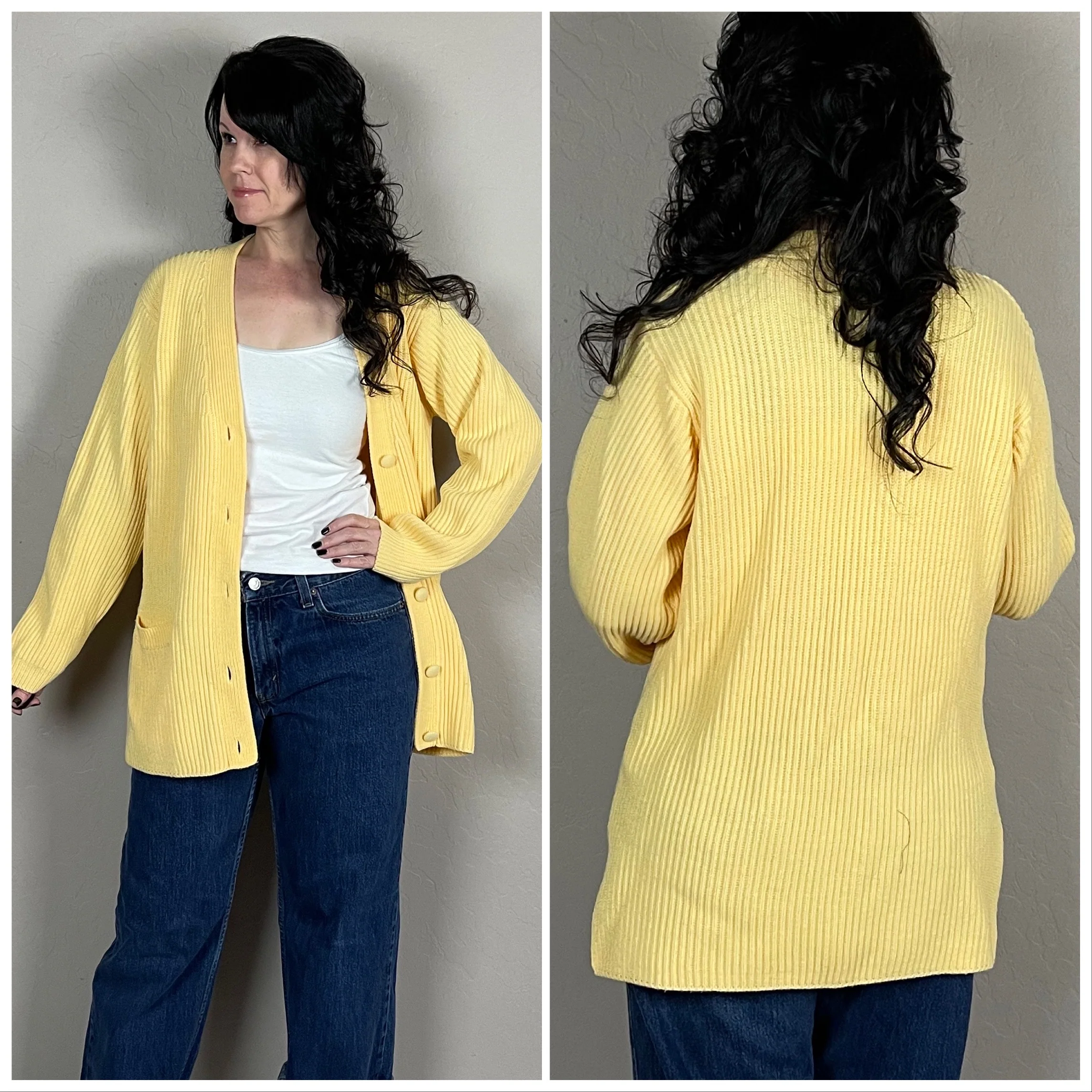 90s Yellow Chunky Rib Knit Cardigan By Yarnworks - Image 4