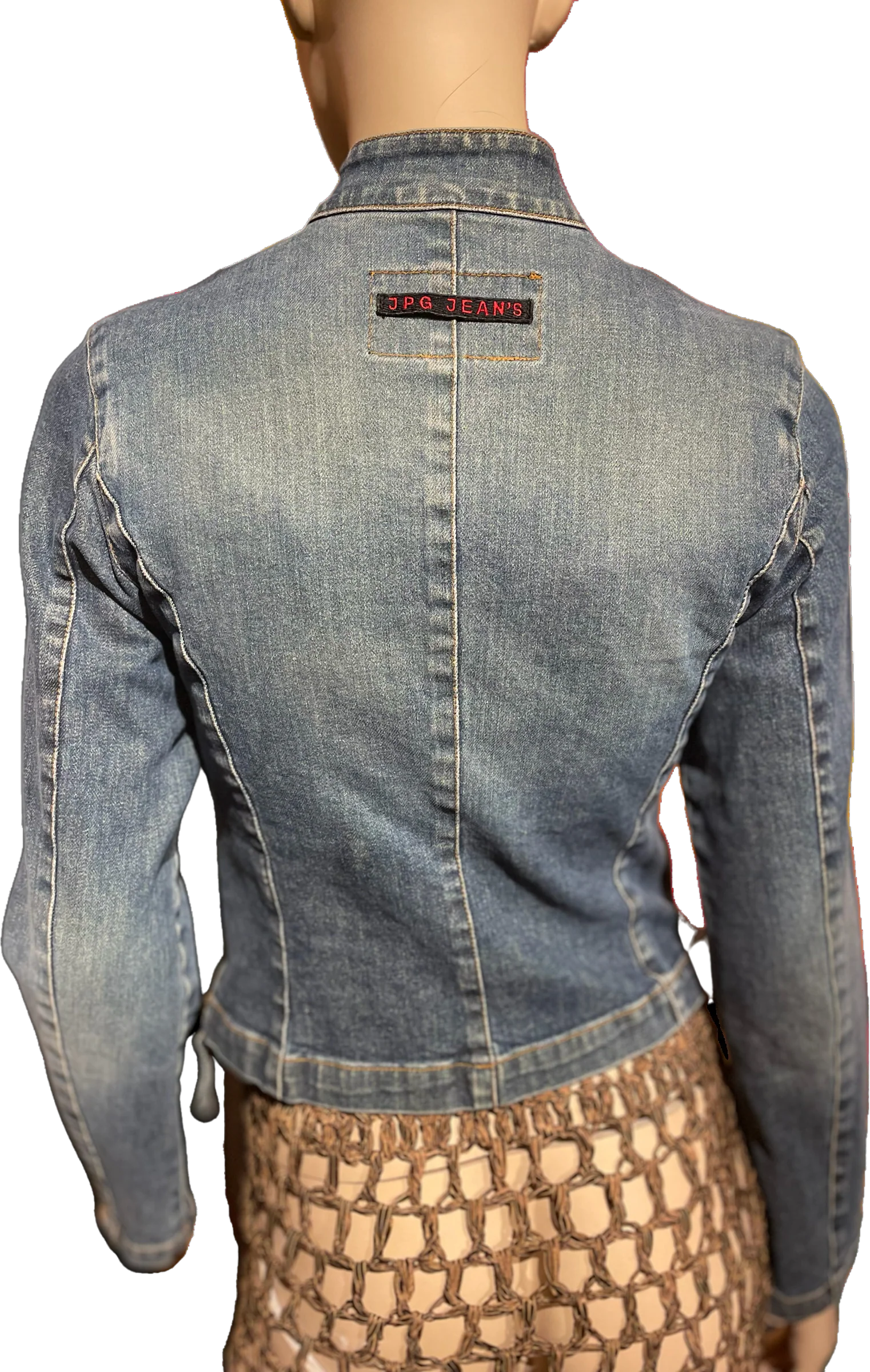 90s Zip Up Denim Jacket With Plaid Opening By Jean Paul Gaultier - Image 2