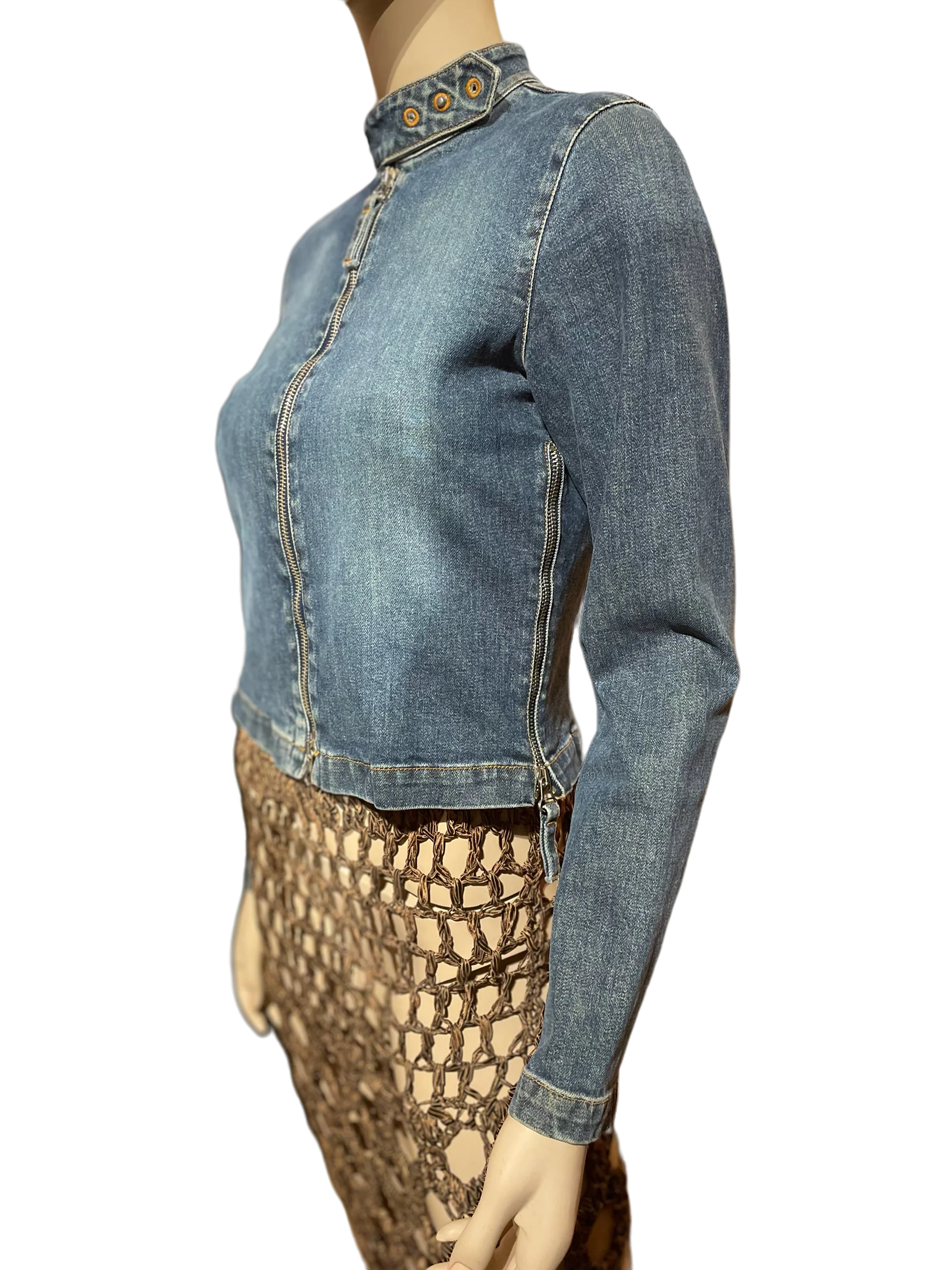 90s Zip Up Denim Jacket With Plaid Opening By Jean Paul Gaultier - Image 4