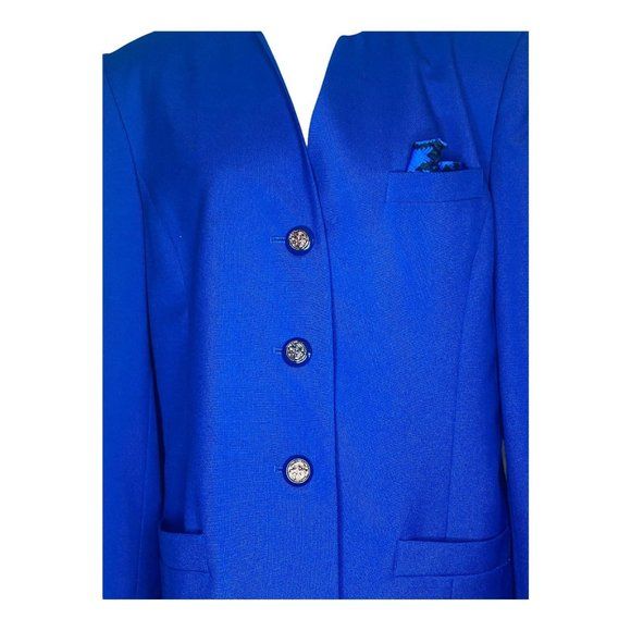 A S L Blazer 90s Vintage Cobalt Blue Gold Dragon Buttons Womens 16 by Kasper - Image 5