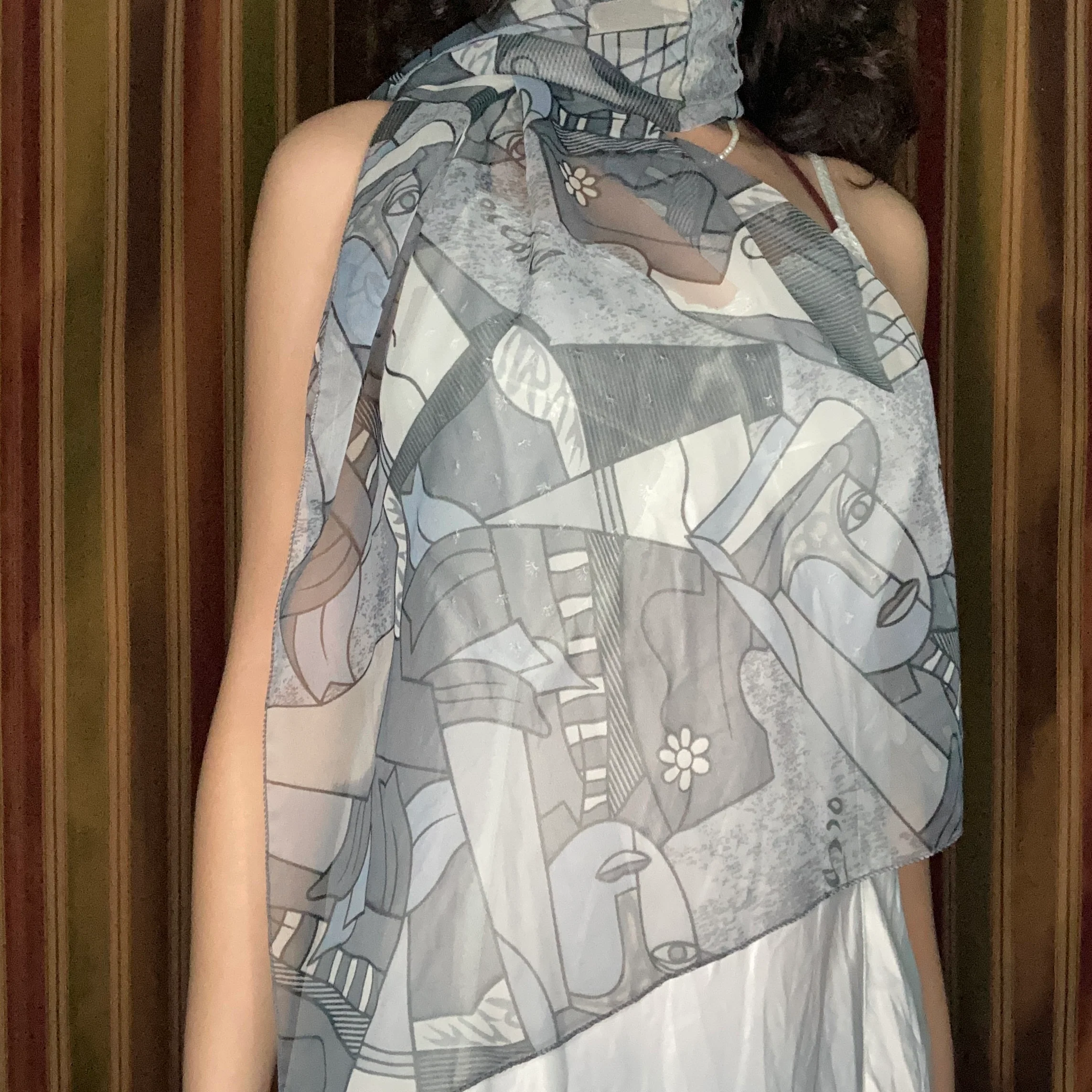 Abstract Art Picasso Printed Sheer Scarf - Image 3