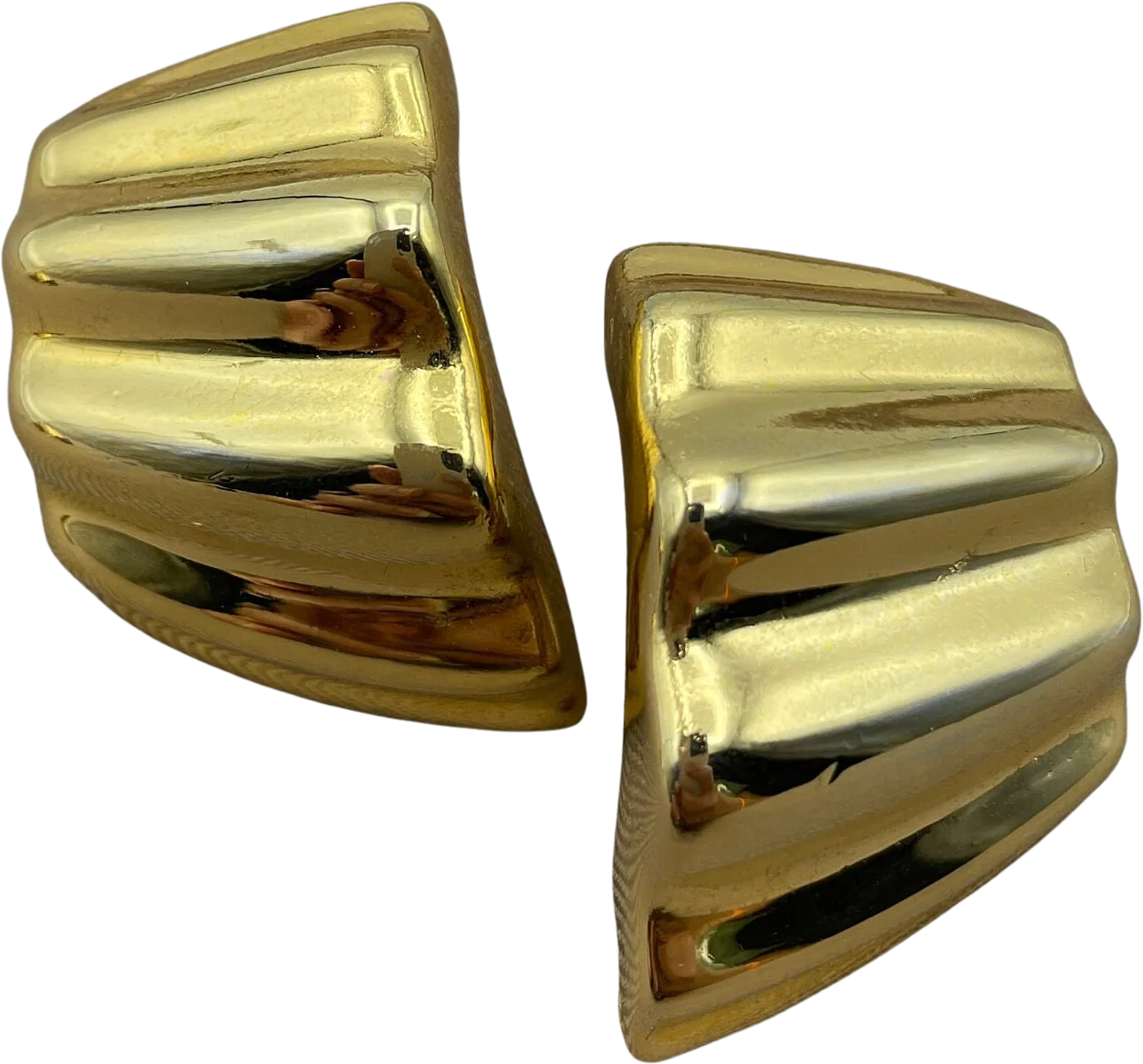 Abstract Asymmetrical Crinkled Gold Tone Statement Earrings for Pierced Ears