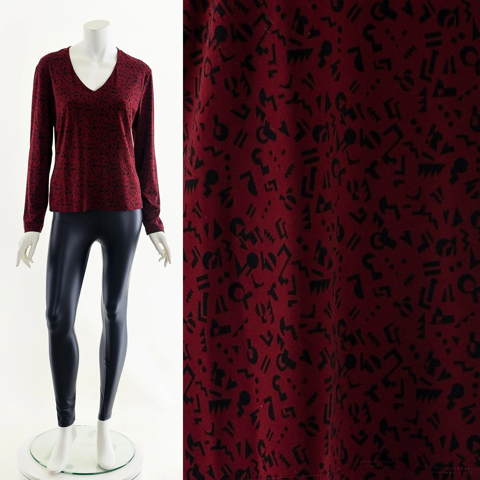 Abstract Print Maroon Slinky Blouse - Image 2