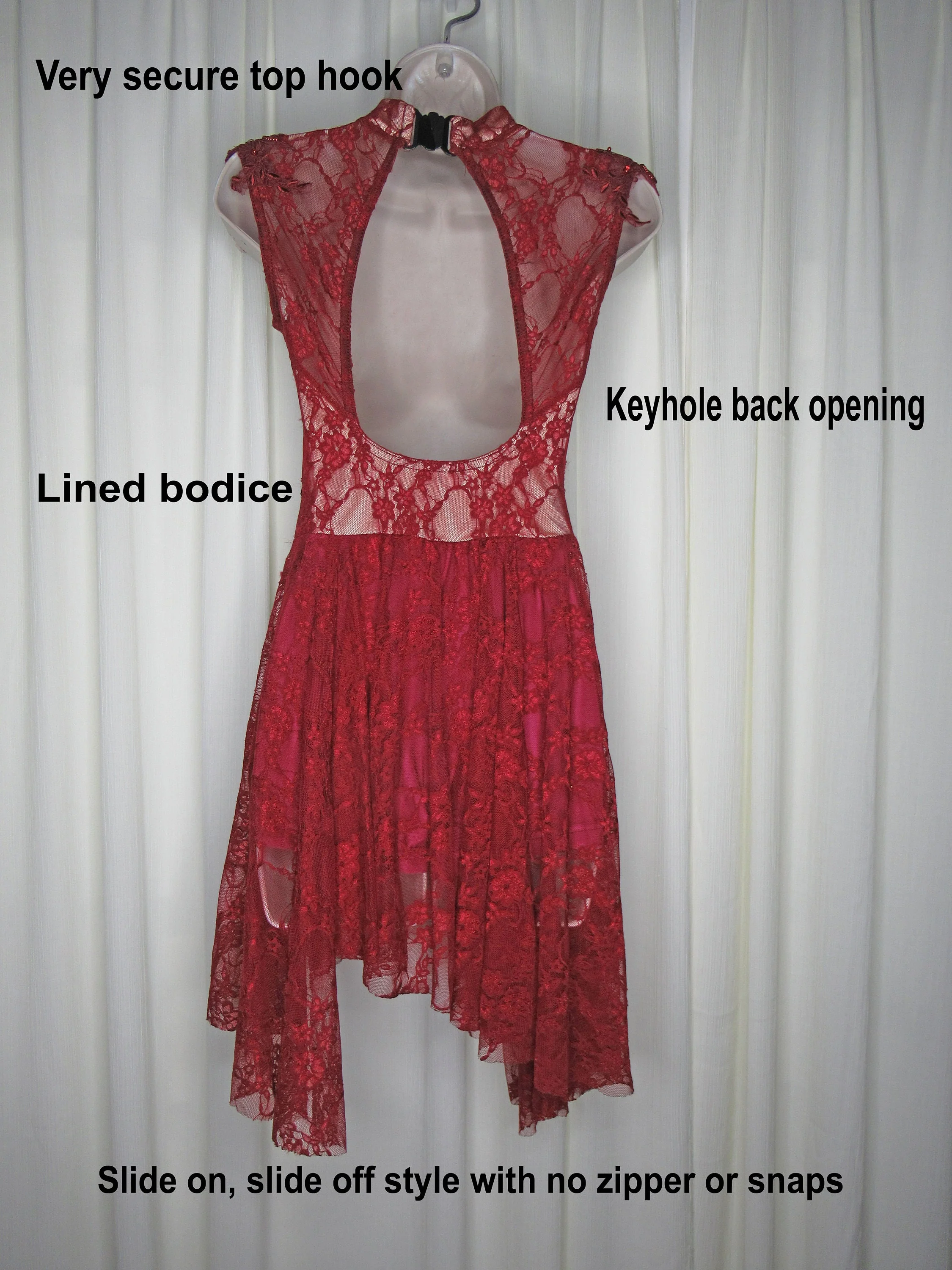 Acrobatics Baton Twirling Dancing Majorette Figure Or Ice Skating Costume Gallery Burgundy Sheer Lace and Beads by Costume Gallery - Image 11