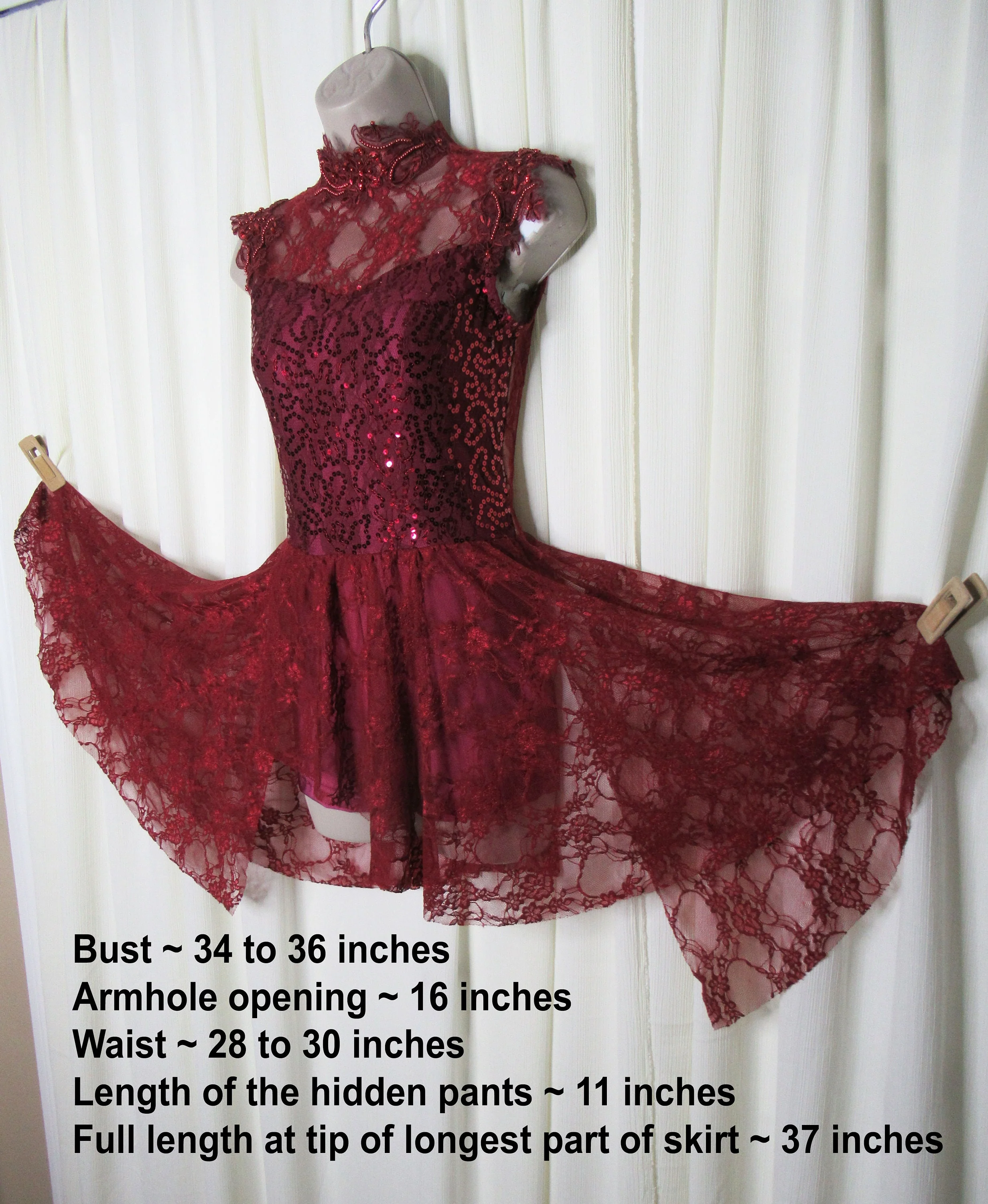 Acrobatics Baton Twirling Dancing Majorette Figure Or Ice Skating Costume Gallery Burgundy Sheer Lace and Beads by Costume Gallery - Image 4