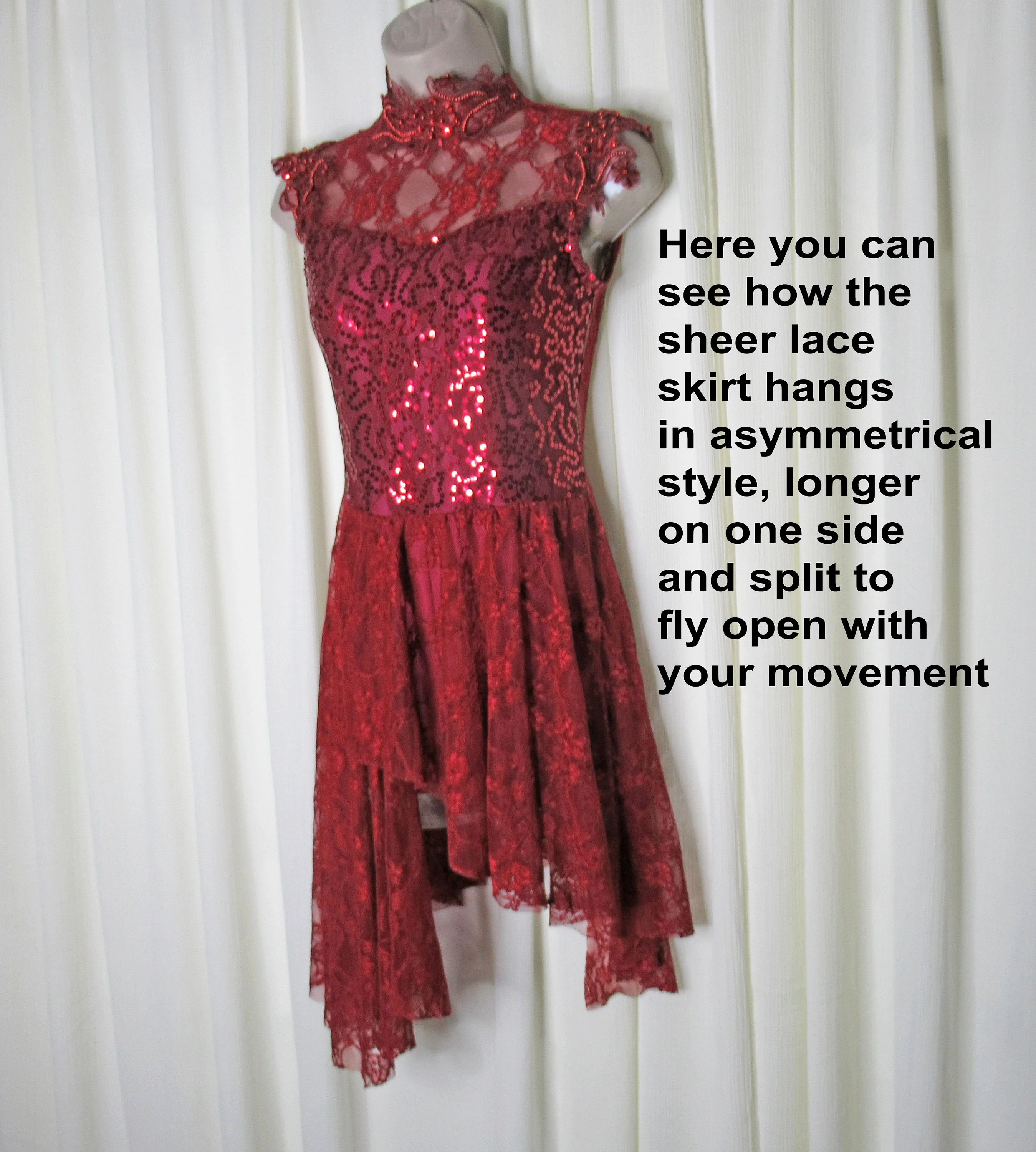 Acrobatics Baton Twirling Dancing Majorette Figure Or Ice Skating Costume Gallery Burgundy Sheer Lace and Beads by Costume Gallery - Image 9