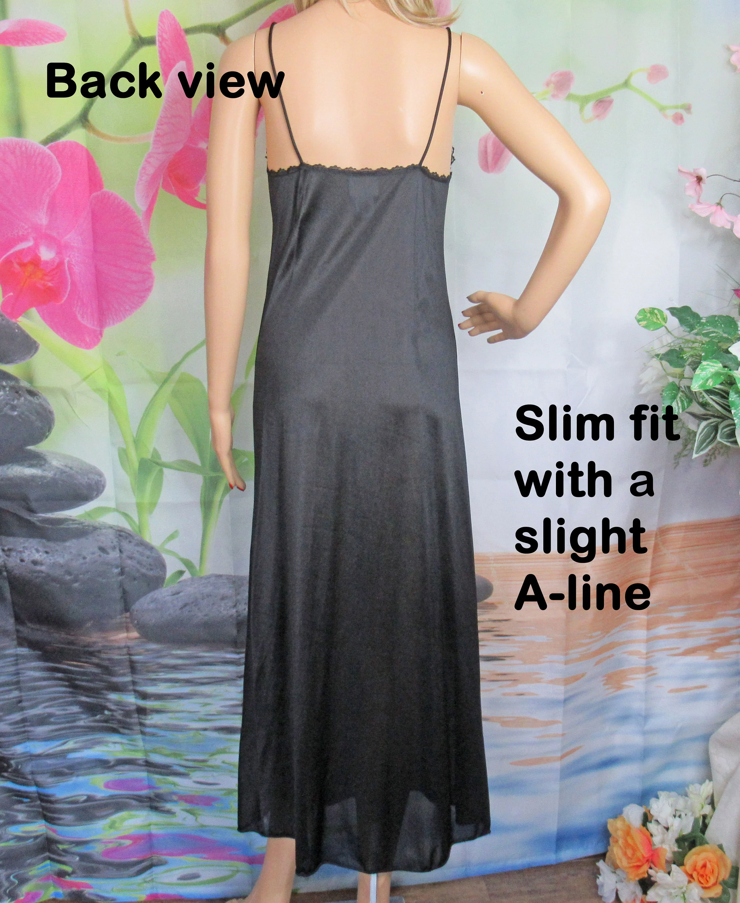 Adonna Black Nightgown Nylon Low V Neckline Sheer Lace Bodice Small Slim Fit Full Length by Adonna - Image 10