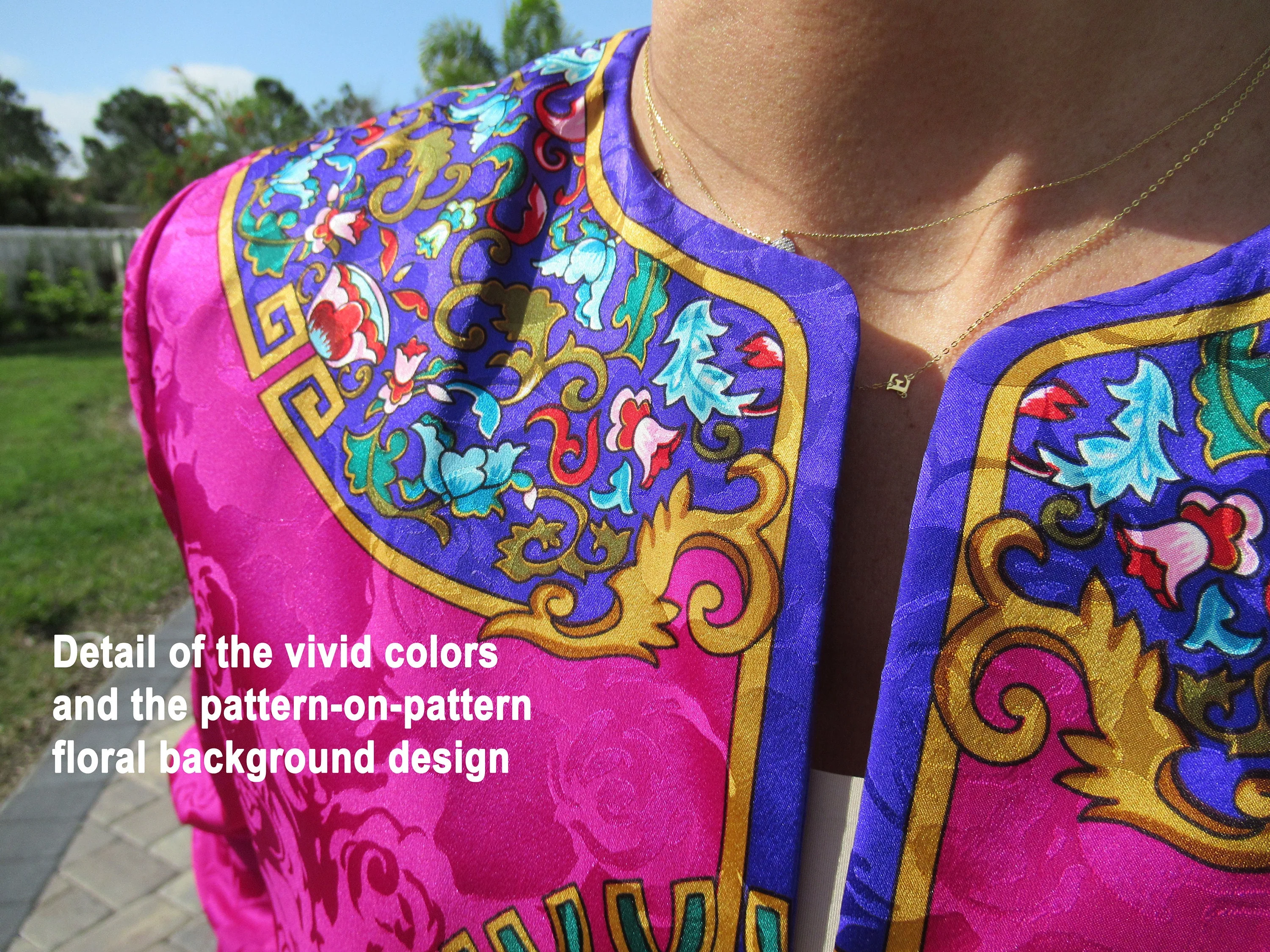 Adrianna Papell Silk Blouse Blazer 80s Front Button Purple Pink Gold Teal Long Sleeves Vintage by Adrianna Papell - Image 6