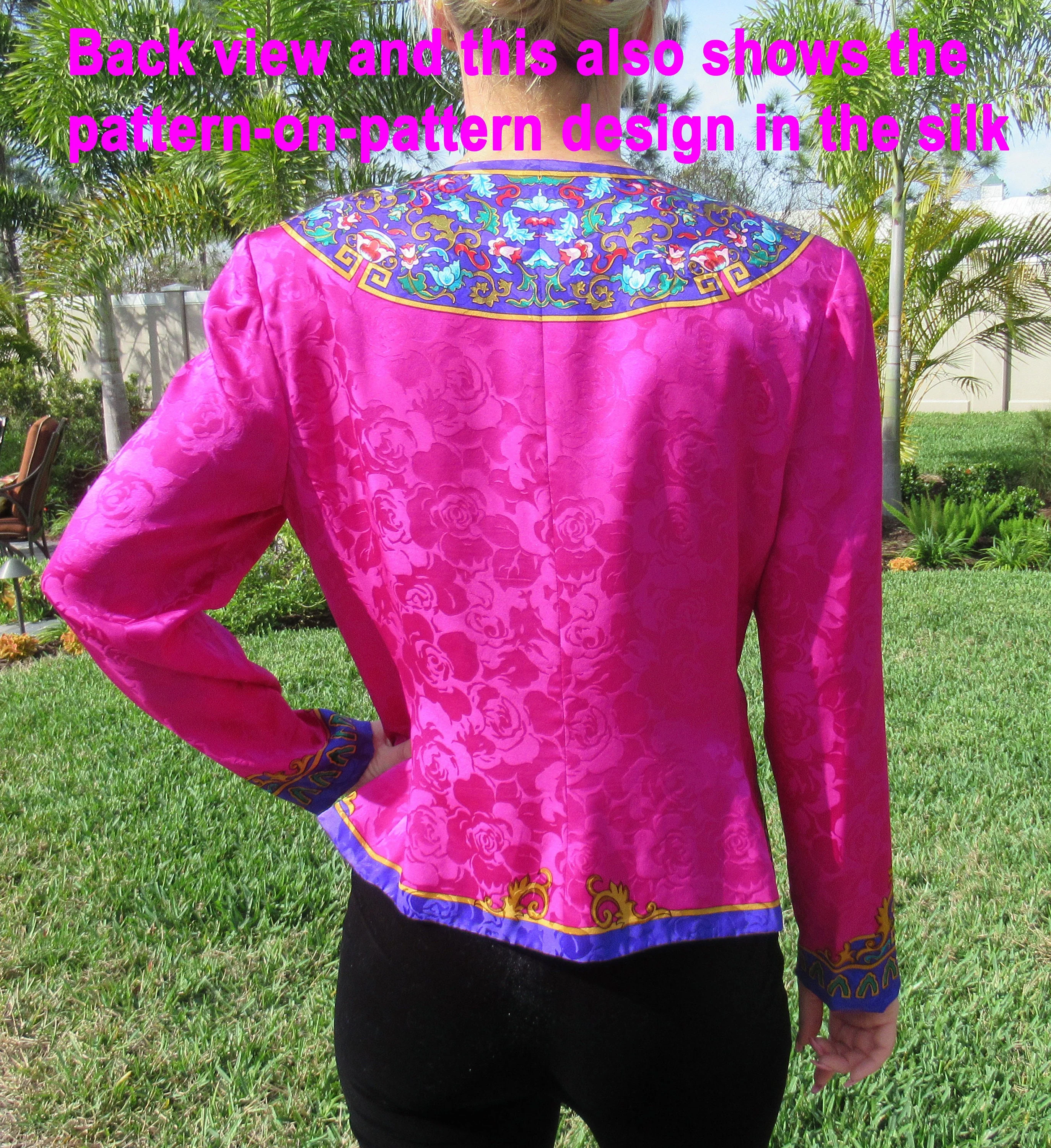 Adrianna Papell Silk Blouse Blazer 80s Front Button Purple Pink Gold Teal Long Sleeves Vintage by Adrianna Papell - Image 8