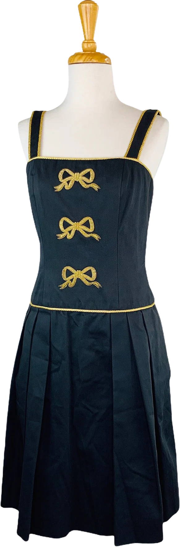 Albert Nipon Vintage 60s Dress Black Gold Bows Sz 4 by Isabell Gerhart Houston