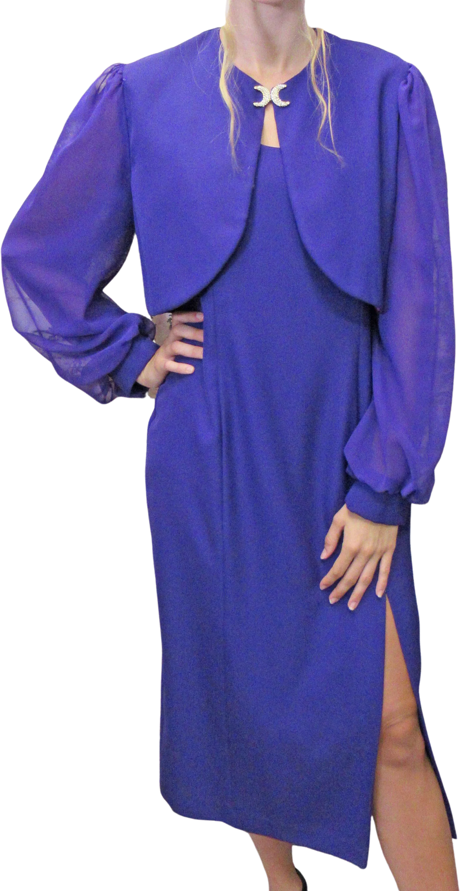 Alex Evenings Formal Dark Purple Dress with Matching Bolero Top Purple Polyester Fully Lined Scoop Neck Vintage by Alex Evenings
