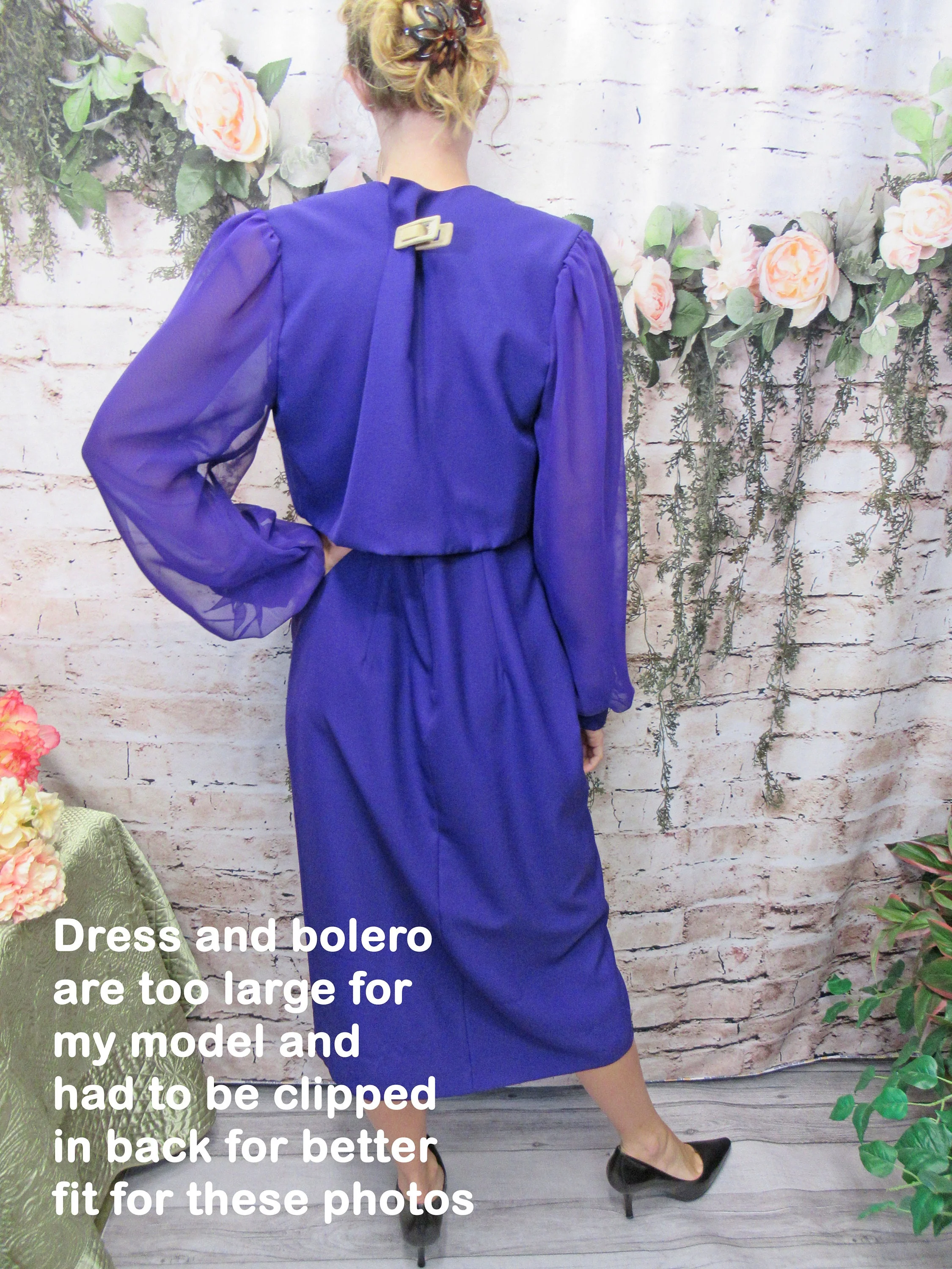 Alex Evenings Formal Dark Purple Dress with Matching Bolero Top Purple Polyester Fully Lined Scoop Neck Vintage by Alex Evenings - Image 10