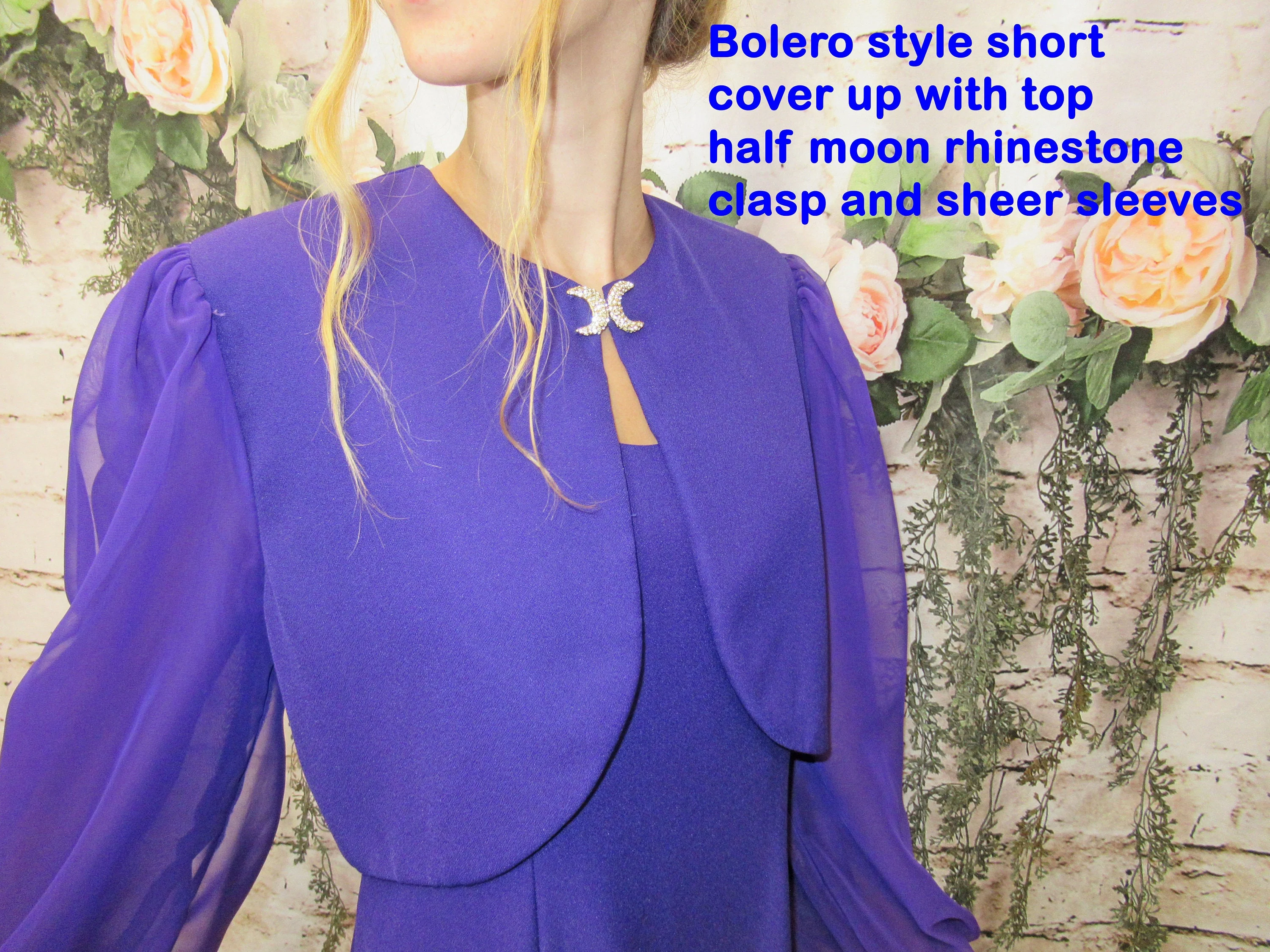 Alex Evenings Formal Dark Purple Dress with Matching Bolero Top Purple Polyester Fully Lined Scoop Neck Vintage by Alex Evenings - Image 3