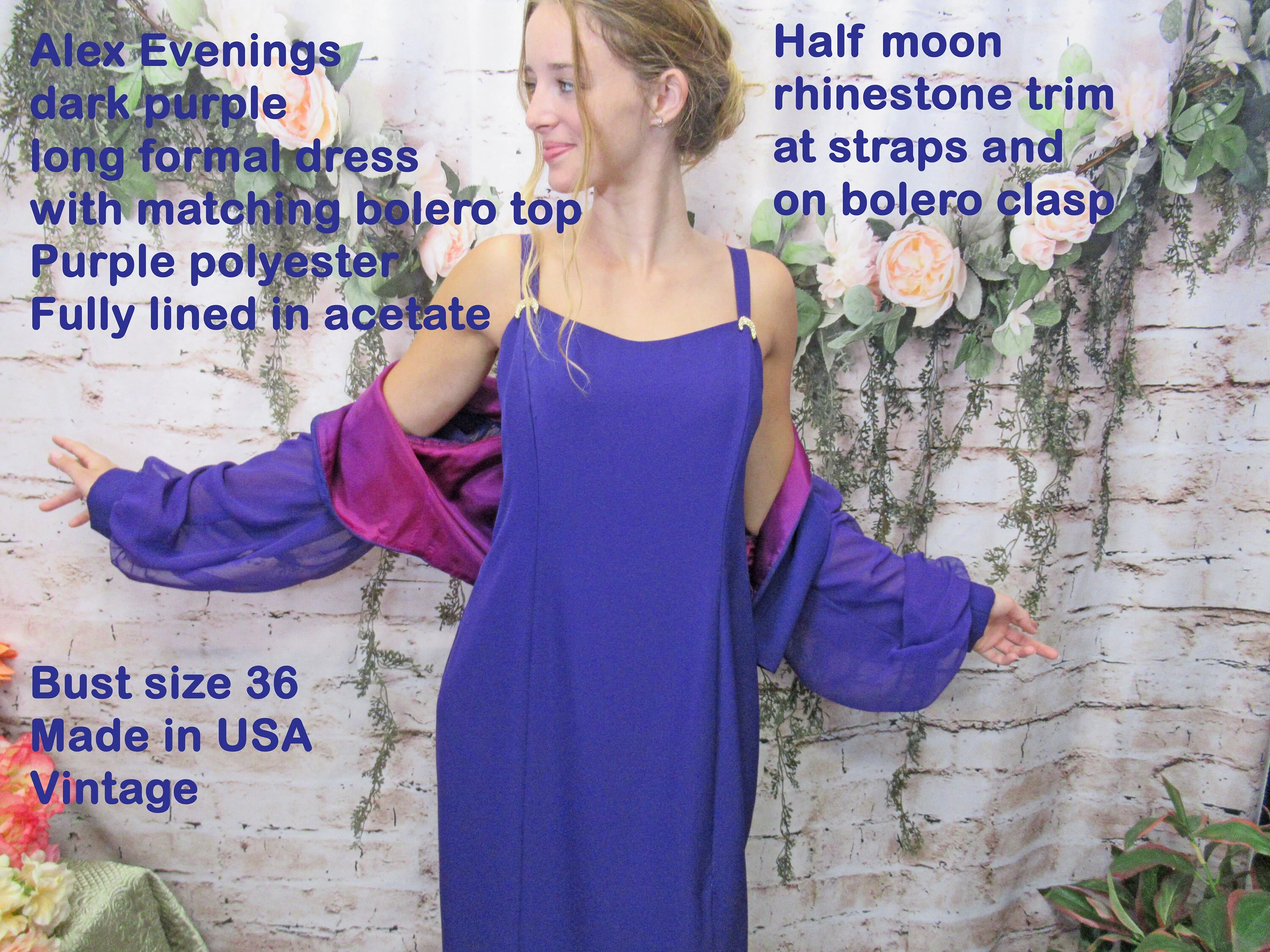 Alex Evenings Formal Dark Purple Dress with Matching Bolero Top Purple Polyester Fully Lined Scoop Neck Vintage by Alex Evenings - Image 4