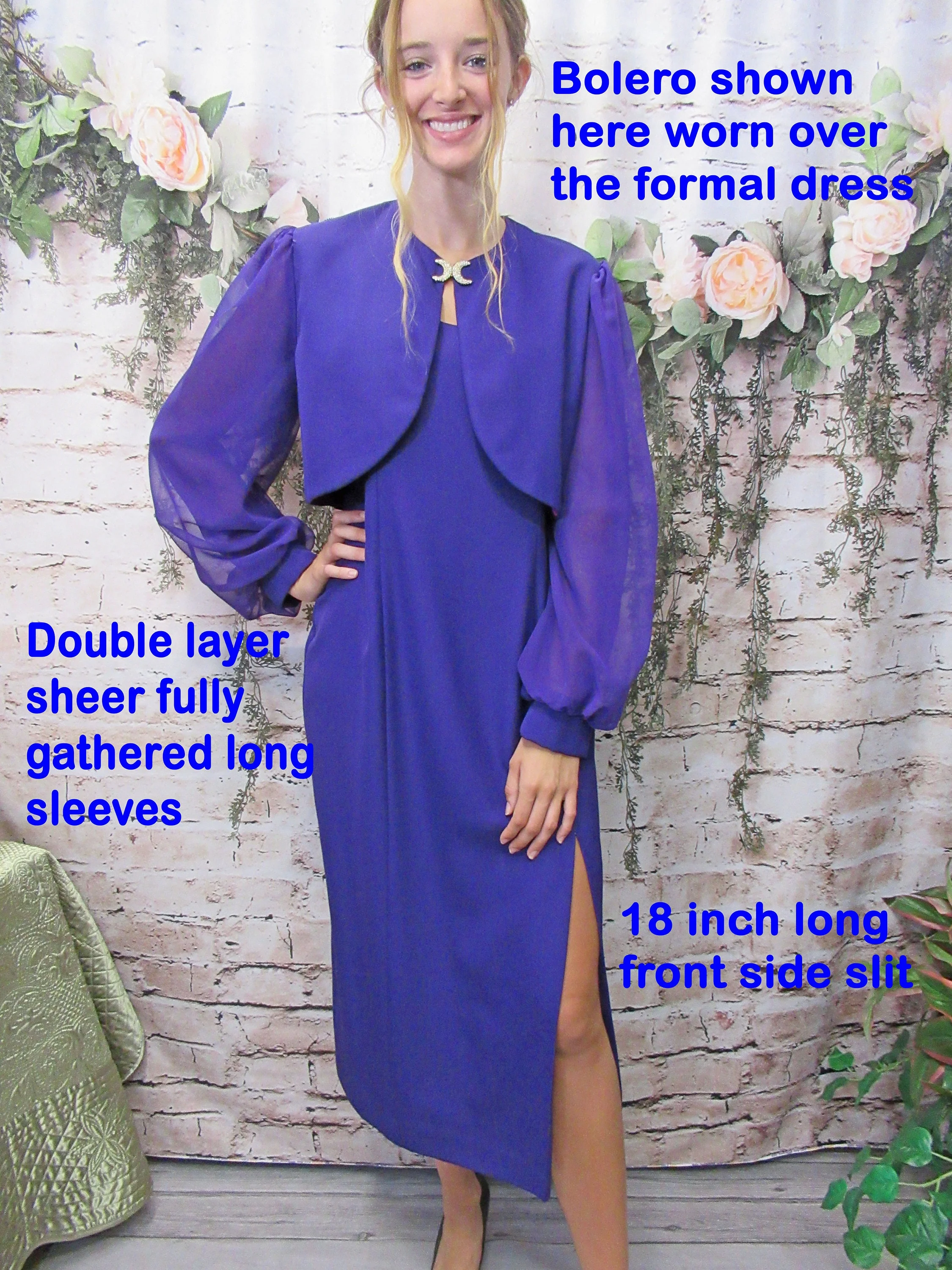 Alex Evenings Formal Dark Purple Dress with Matching Bolero Top Purple Polyester Fully Lined Scoop Neck Vintage by Alex Evenings - Image 7