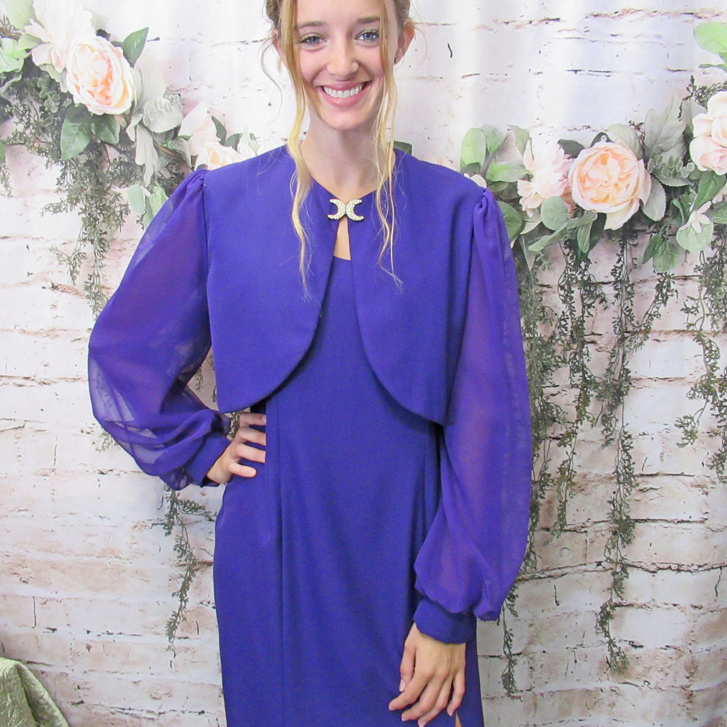 Alex Evenings Formal Dark Purple Dress with Matching Bolero Top Purple Polyester Fully Lined Scoop Neck Vintage by Alex Evenings - Image 9