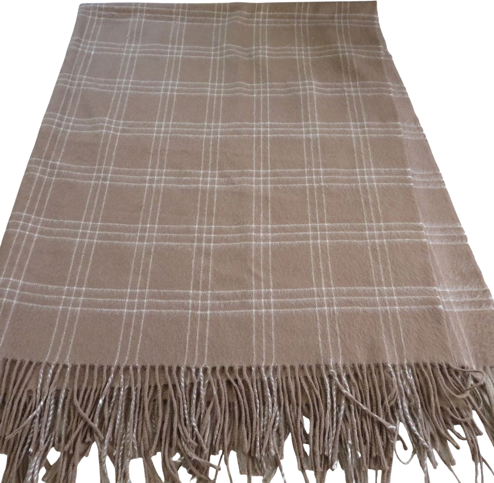 Alpaca Wool Blanket Peruvian Throw Blanket Brown White Plaid Fringe by Alpaca III