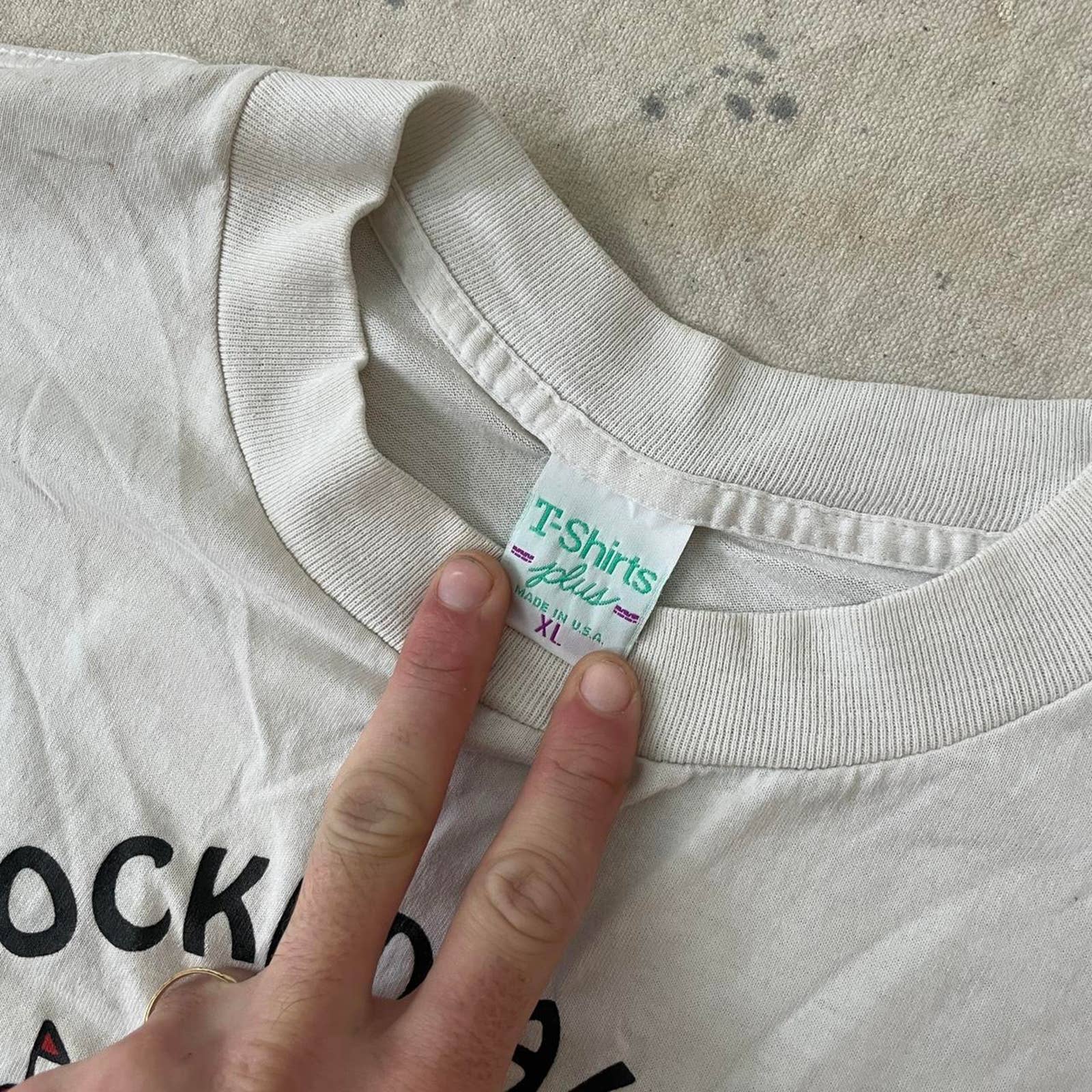 Amazing 90s Calvin and Hobbes “we Rocked All Night” Paper Thin Distressed White T-Shirt by T-Shirts - Image 4