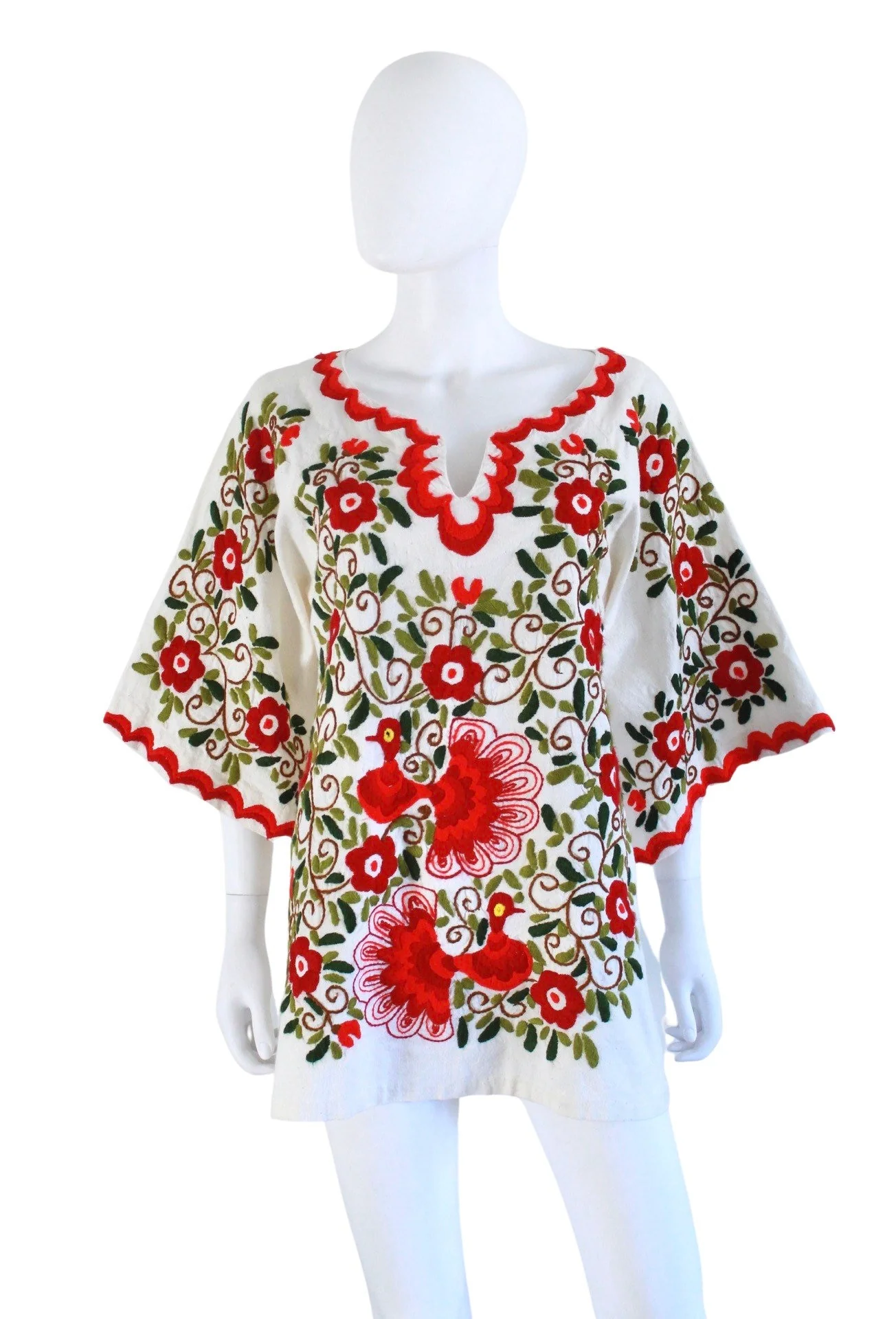Amazing Late 60s Red and Green Embroidered Peasant Blouse - Image 2