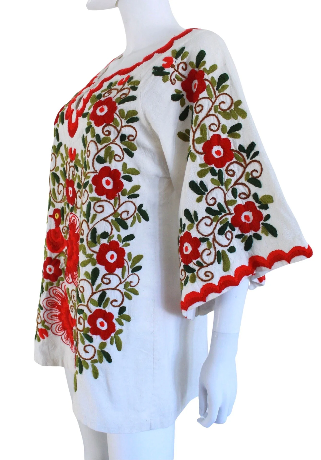 Amazing Late 60s Red and Green Embroidered Peasant Blouse - Image 6