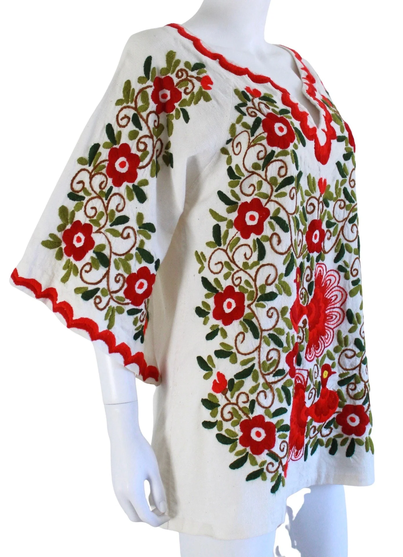 Amazing Late 60s Red and Green Embroidered Peasant Blouse - Image 8
