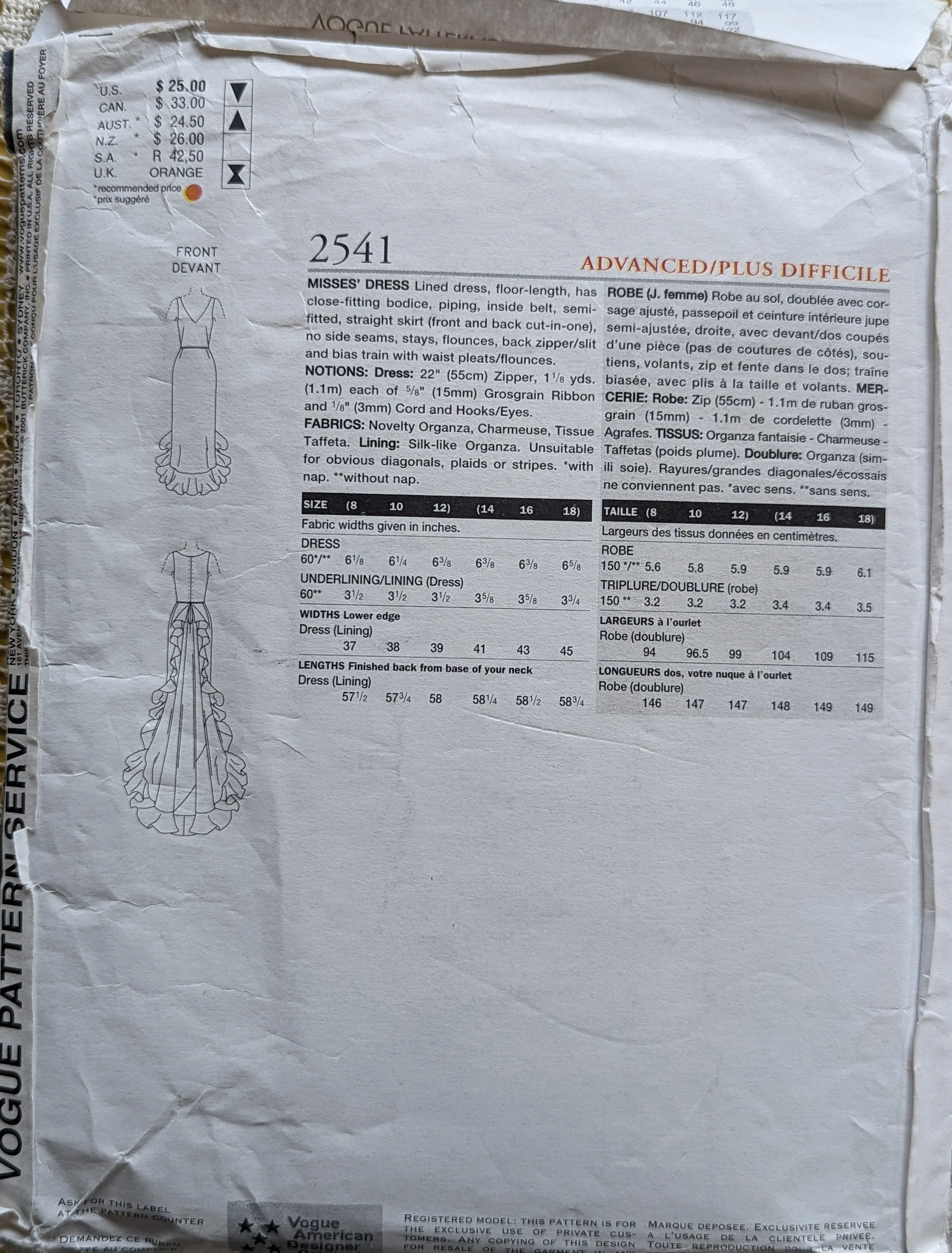 American Designer Oscar De La Renta 2541 | Sewing Pattern by Vogue - Image 3
