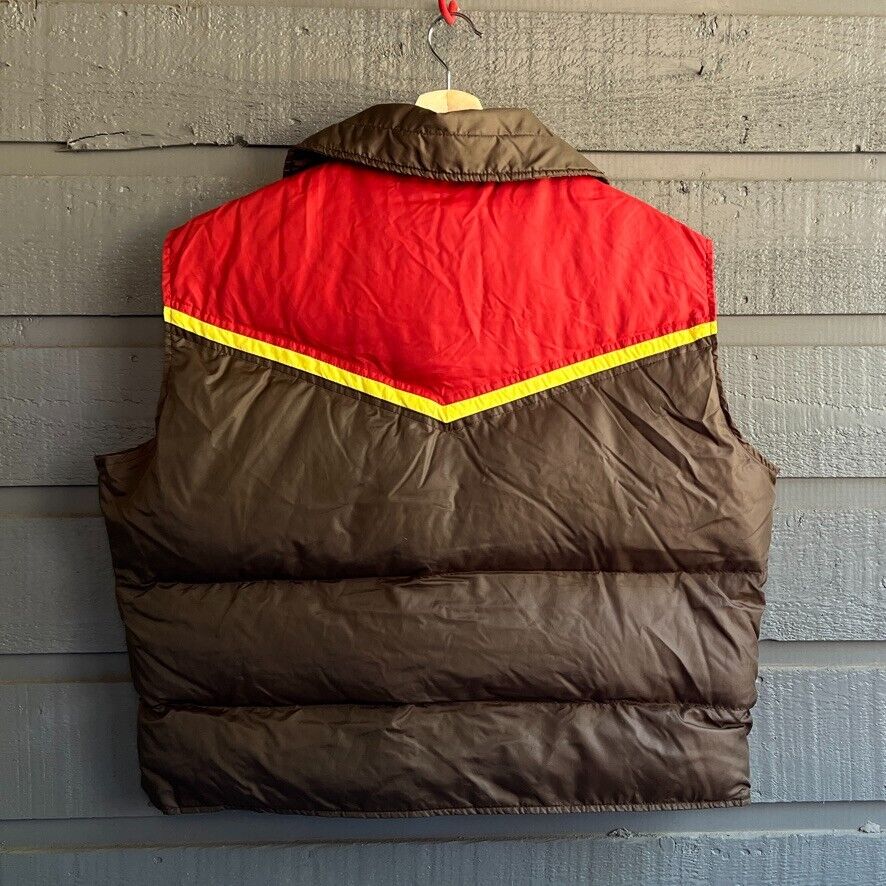 70s Retro Brown Red Yellow Stripe Puff Vest By American Down - Image 2