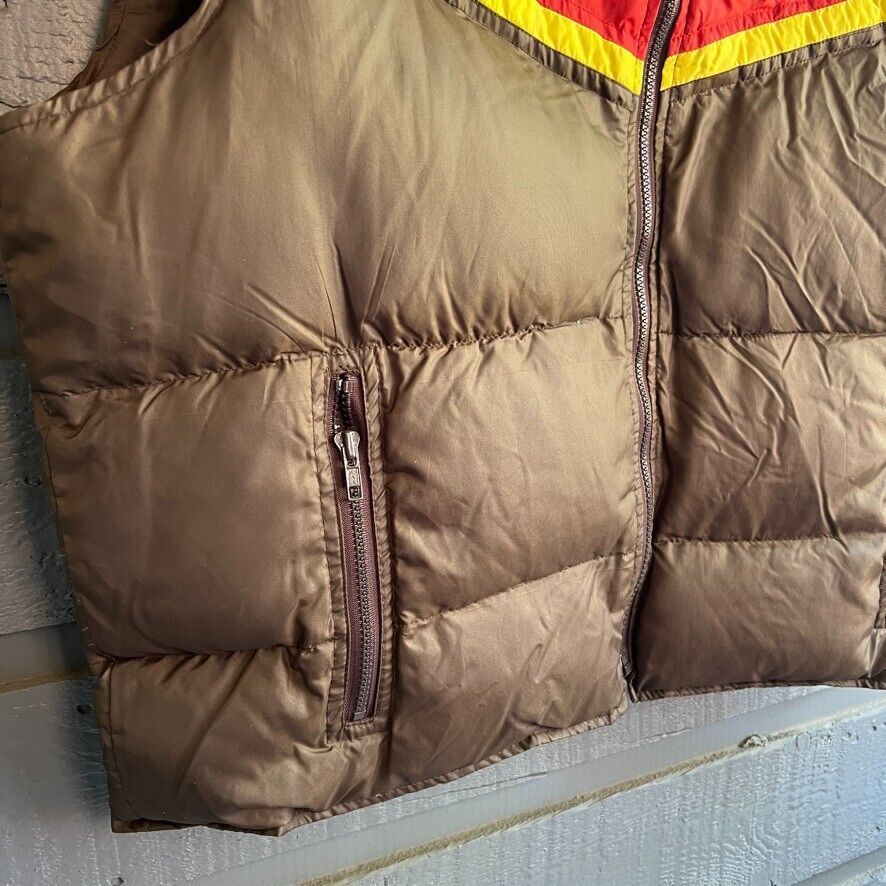 70s Retro Brown Red Yellow Stripe Puff Vest By American Down - Image 3