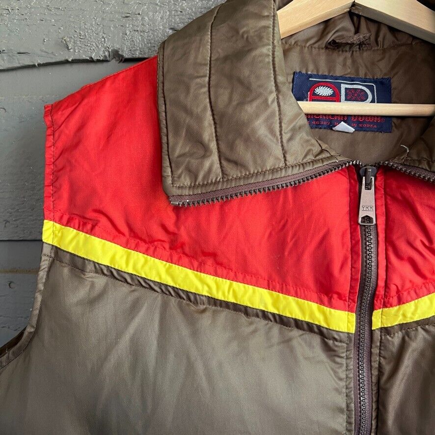 70s Retro Brown Red Yellow Stripe Puff Vest By American Down - Image 4