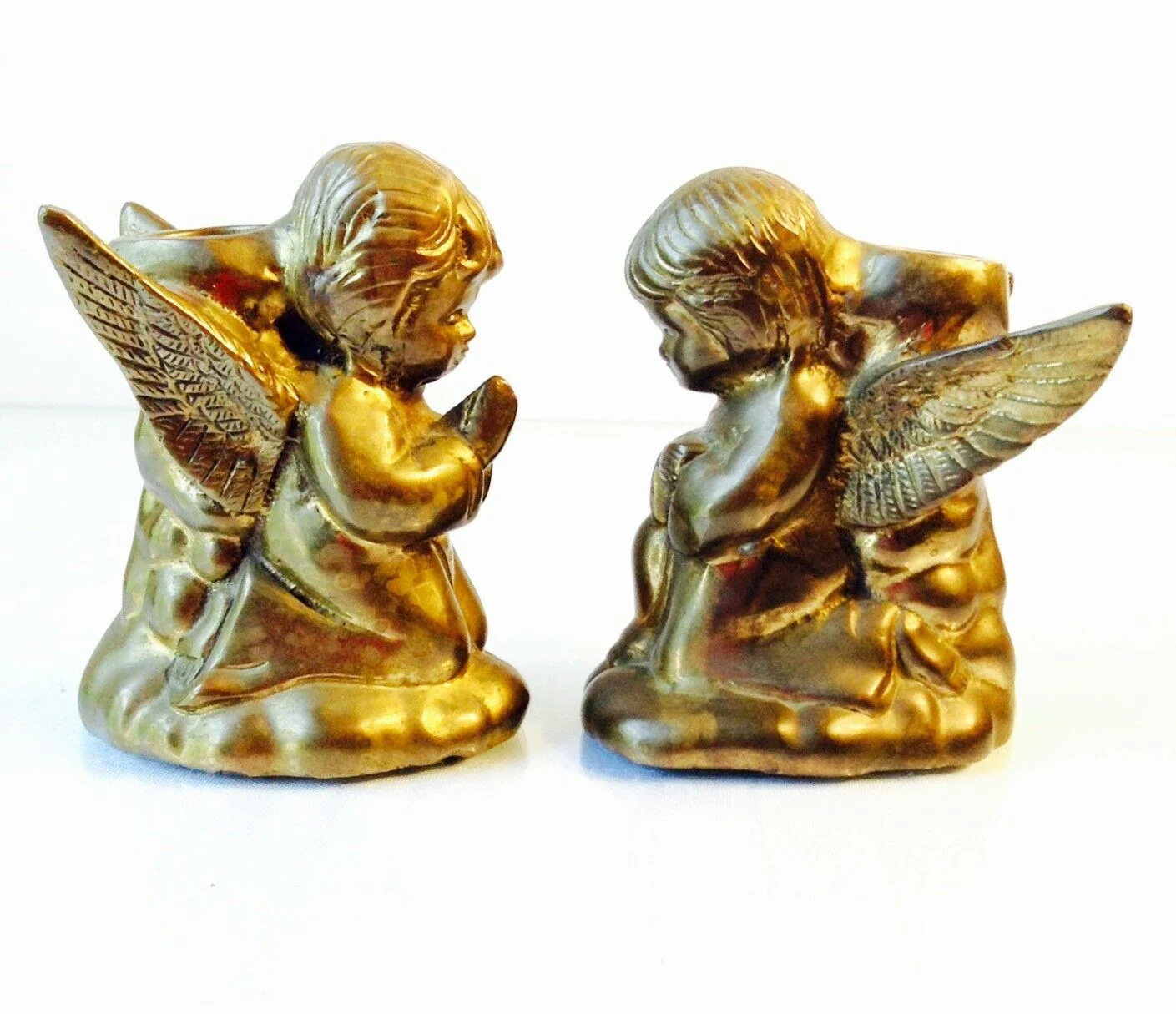 Angels Cherubs Candle Holder Pair Vintage Solid Brass Made In India Euc - Image 4