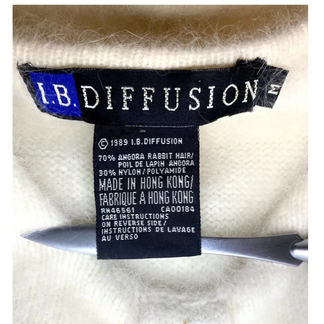 Angora Sweater Dolman Sleeve Ivory Beaded Bow Accent Vintage 90s by IB Diffusion - Image 9