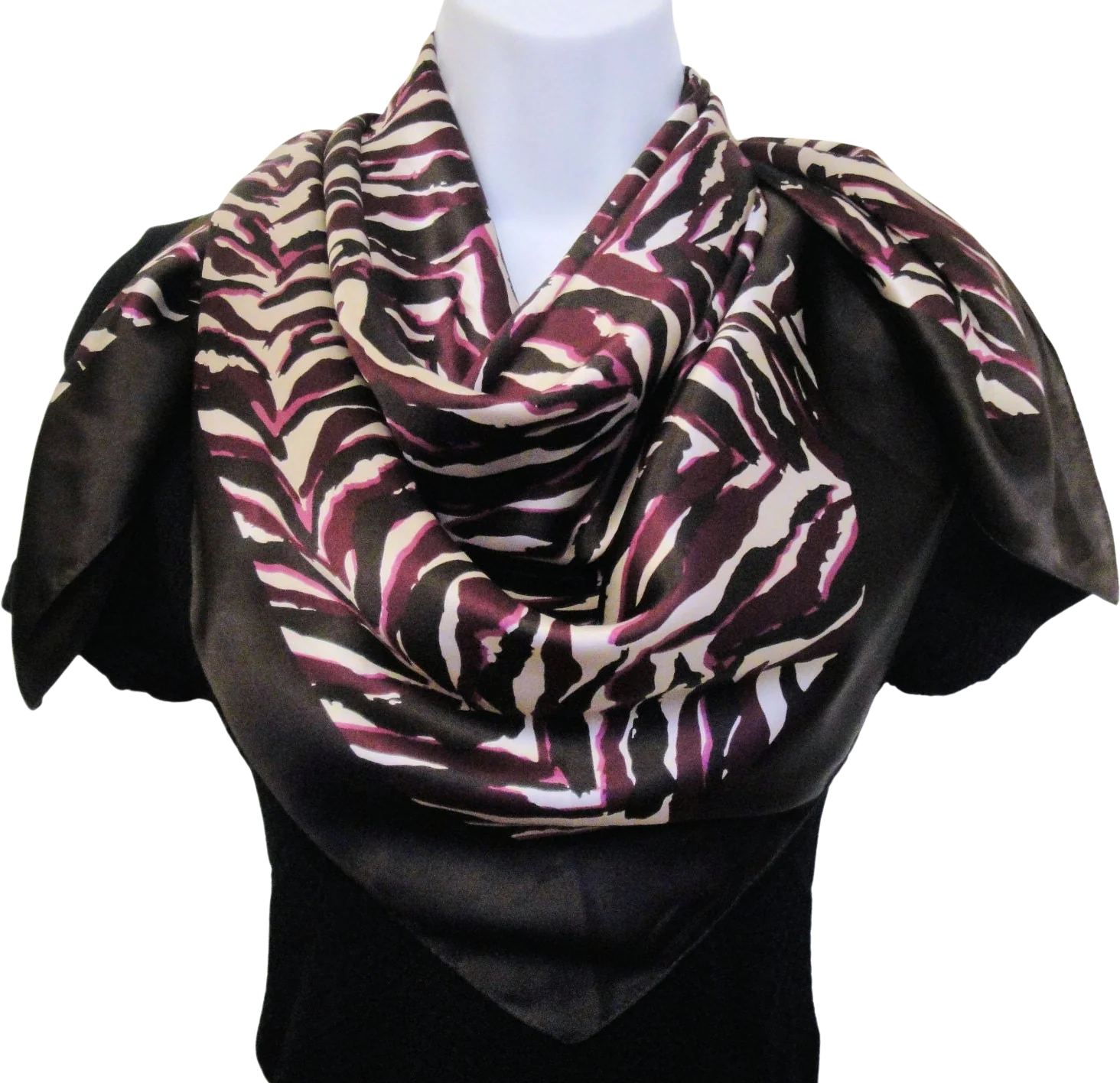 Animal Print Silk Square Scarf 35 Inch Brown Cream 2 Shades of Purple Terrific Design and Color Combination Bonus Magnetic Brooch Vtg