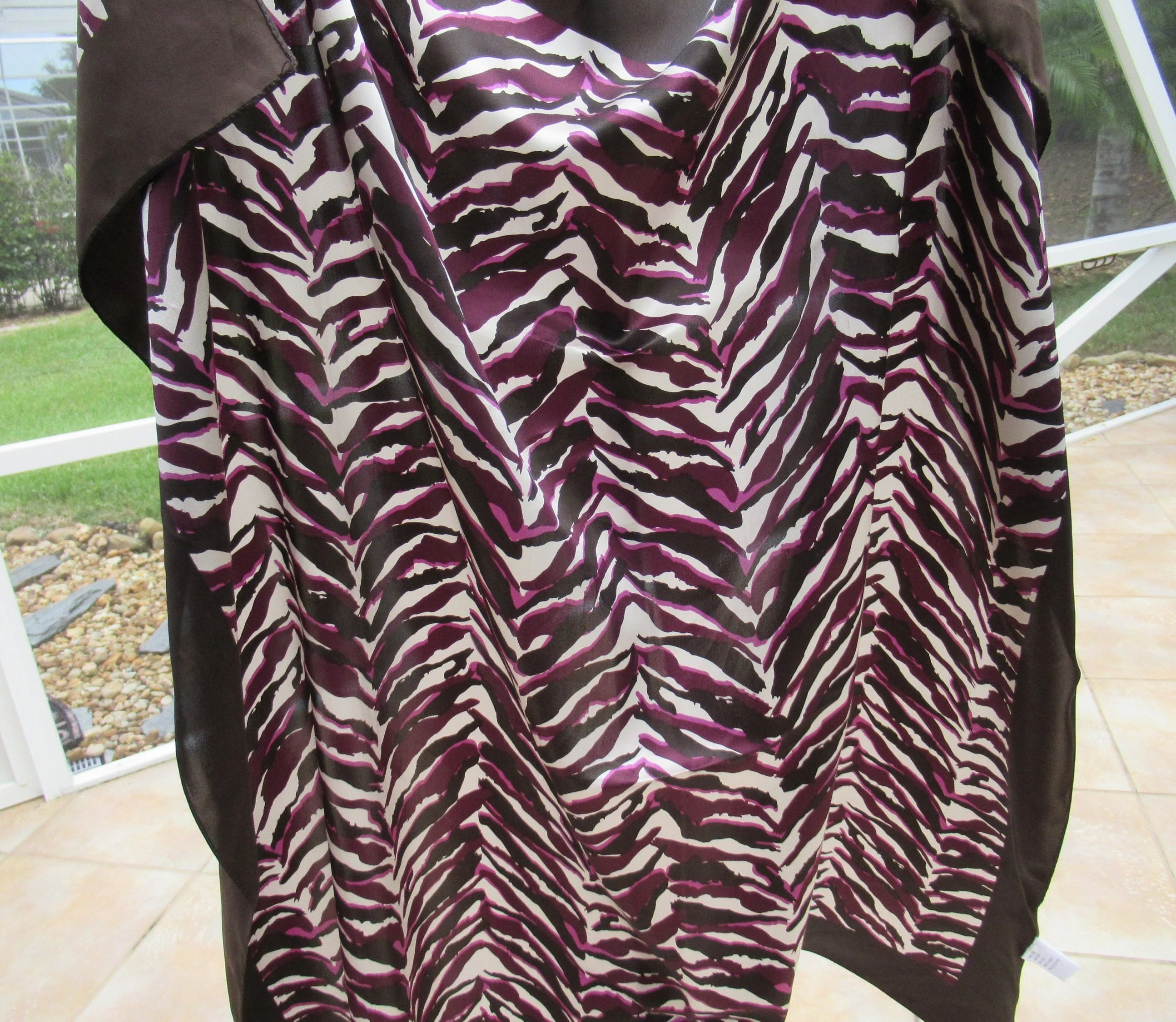 Animal Print Silk Square Scarf 35 Inch Brown Cream 2 Shades of Purple Terrific Design and Color Combination Bonus Magnetic Brooch Vtg - Image 4