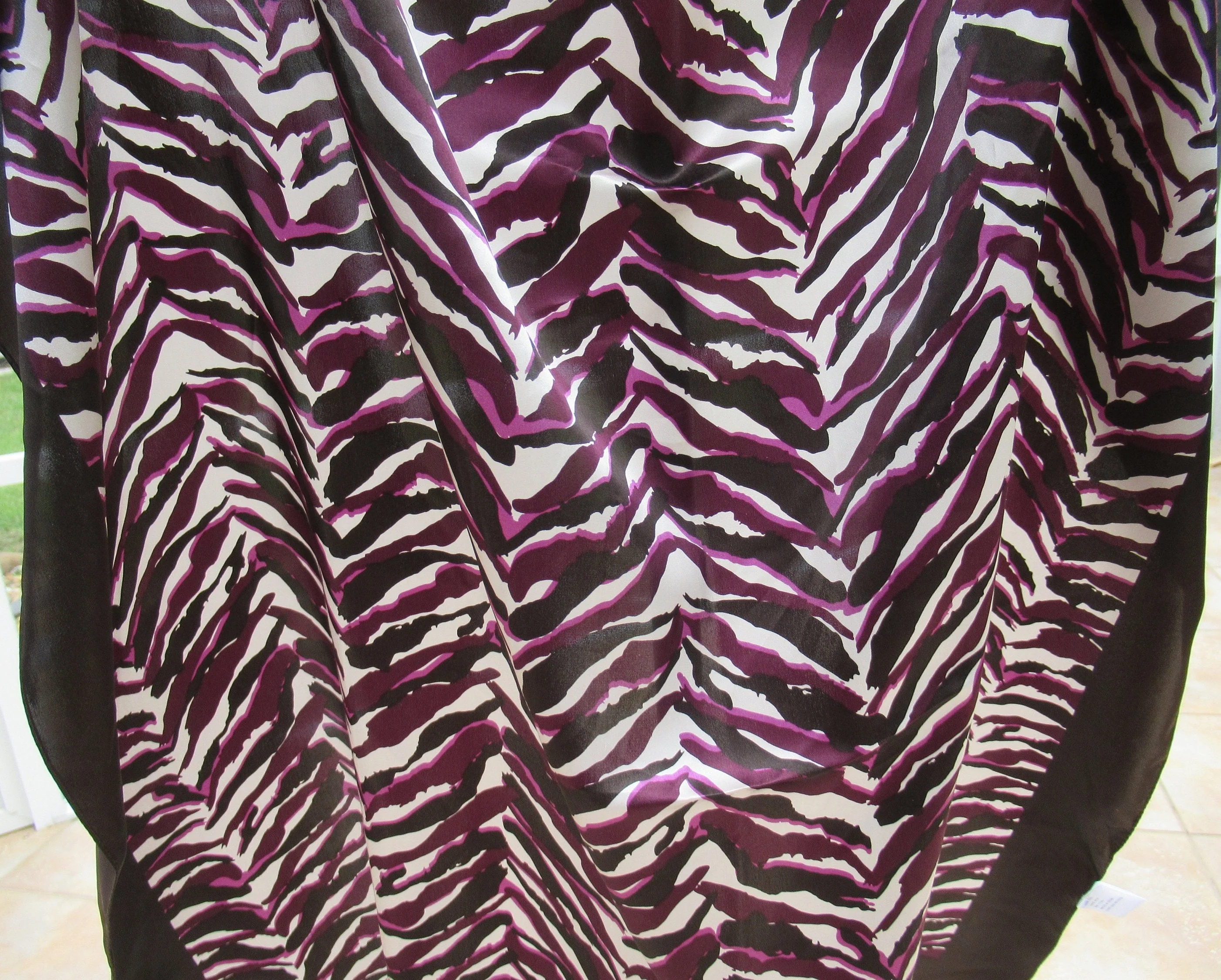 Animal Print Silk Square Scarf 35 Inch Brown Cream 2 Shades of Purple Terrific Design and Color Combination Bonus Magnetic Brooch Vtg - Image 9