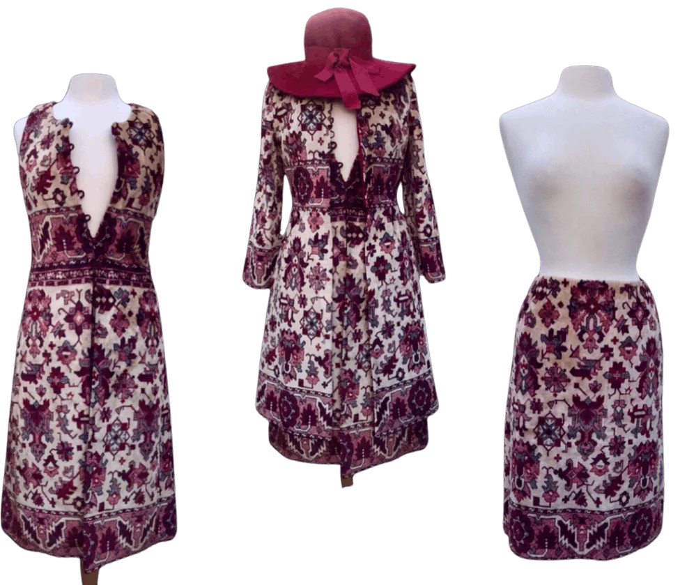 Anne Klein Tapestry Coat Skirt Vest 60s Mad Men
