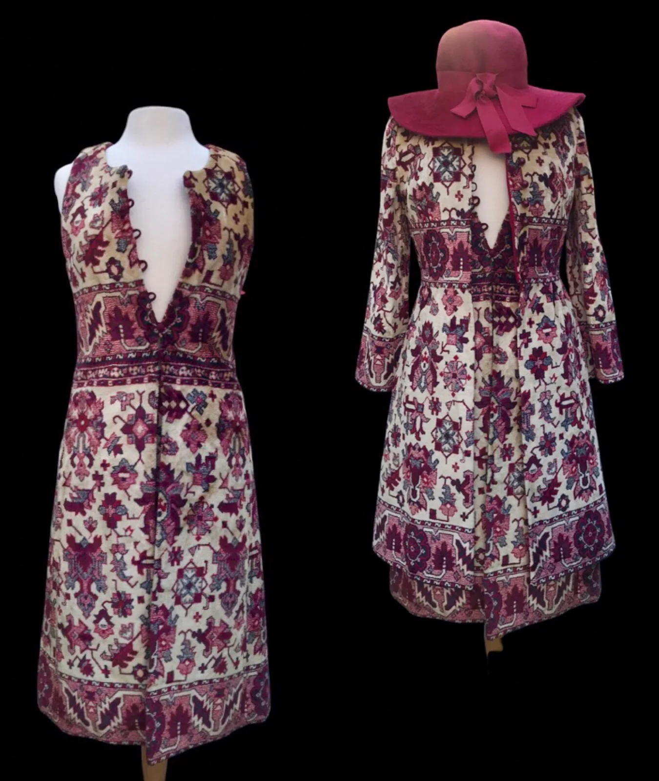 Anne Klein Tapestry Coat Skirt Vest 60s Mad Men - Image 10