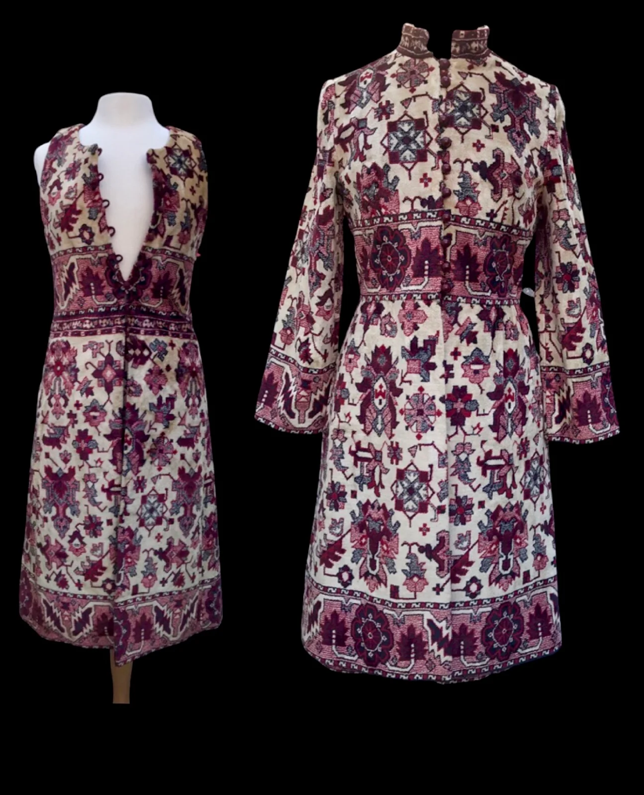 Anne Klein Tapestry Coat Skirt Vest 60s Mad Men - Image 11