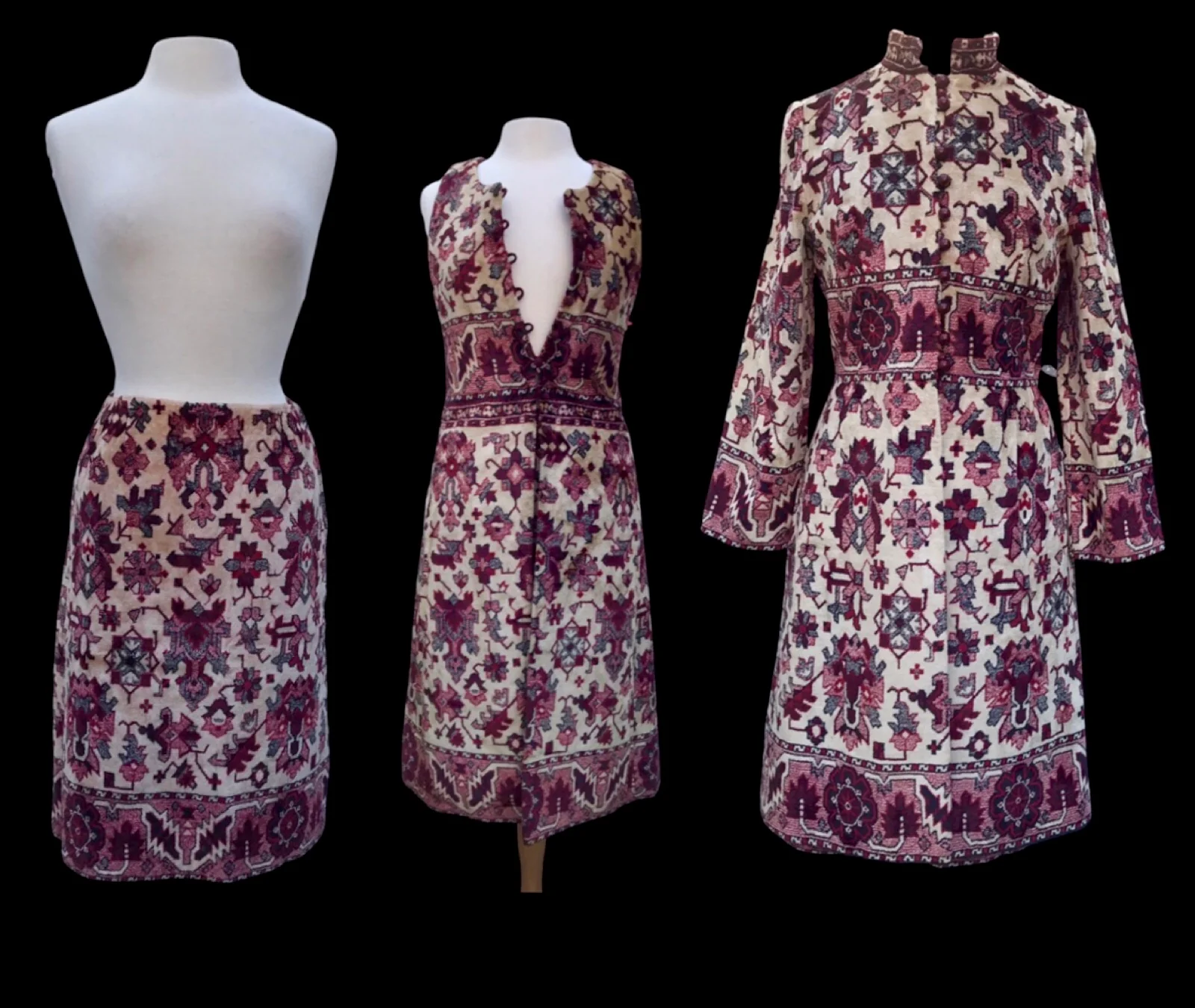 Anne Klein Tapestry Coat Skirt Vest 60s Mad Men - Image 12