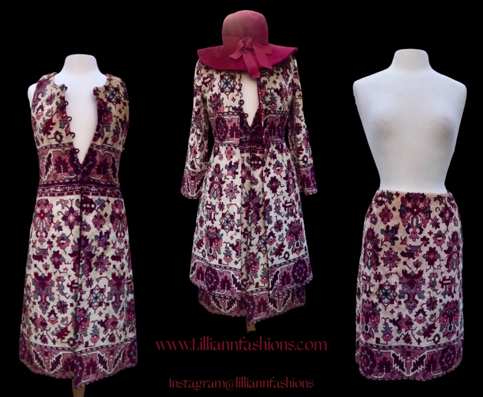 Anne Klein Tapestry Coat Skirt Vest 60s Mad Men - Image 8