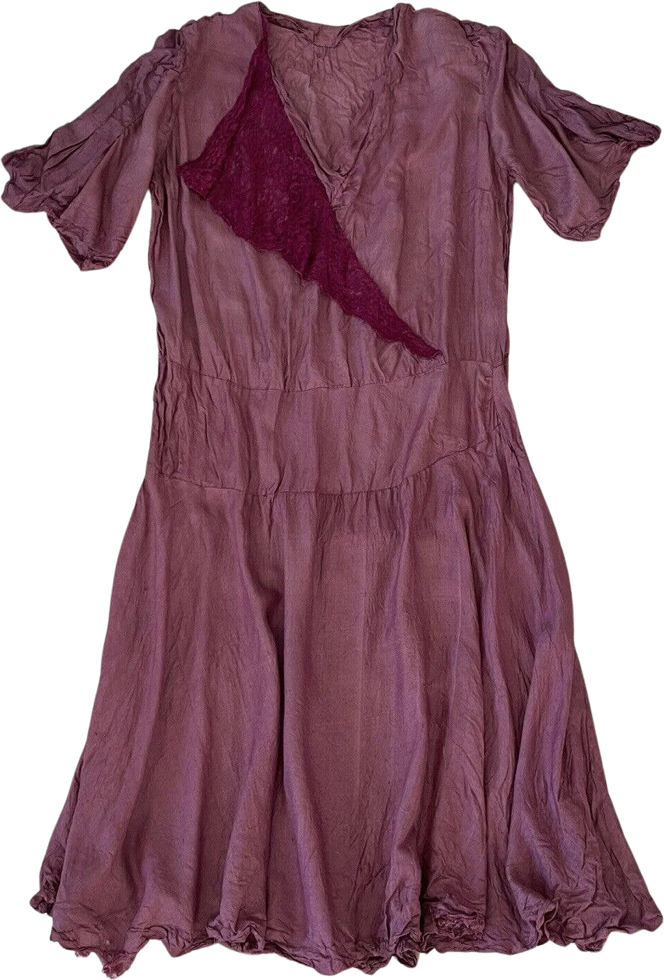 Antique 20s Fuschia Semi Sheer Tissue Weight Drop Waist Dress