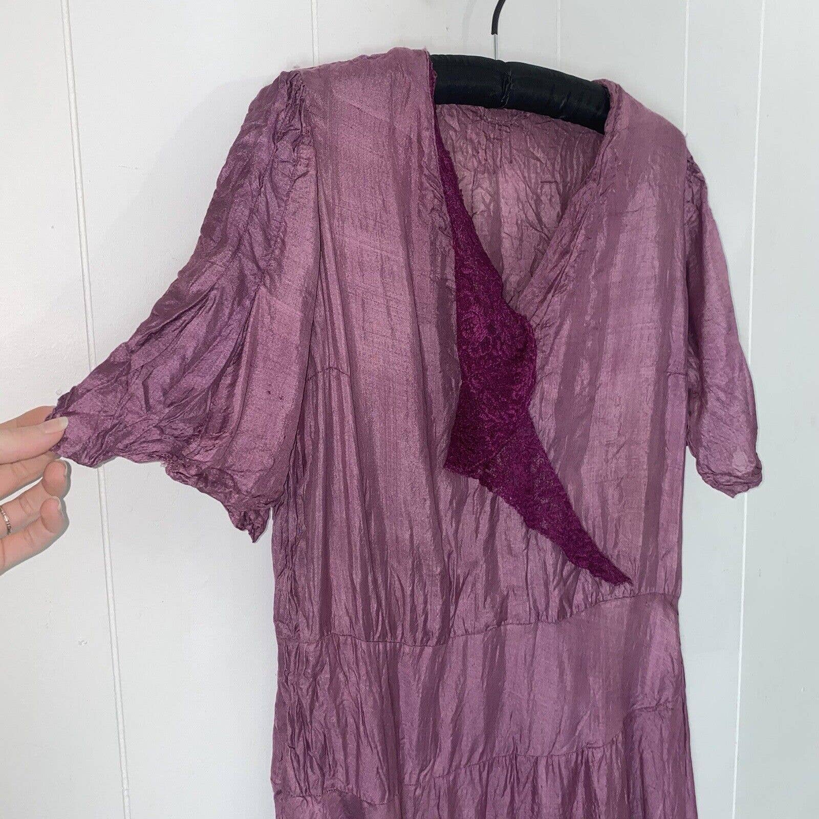 Antique 20s Fuschia Semi Sheer Tissue Weight Drop Waist Dress - Image 10